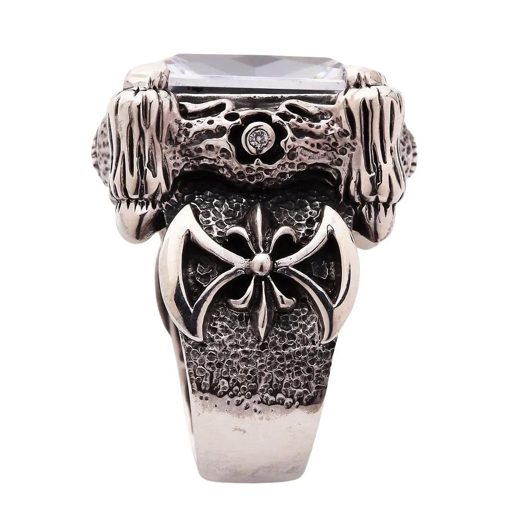 Silver Diamond Dragon Claw Ring