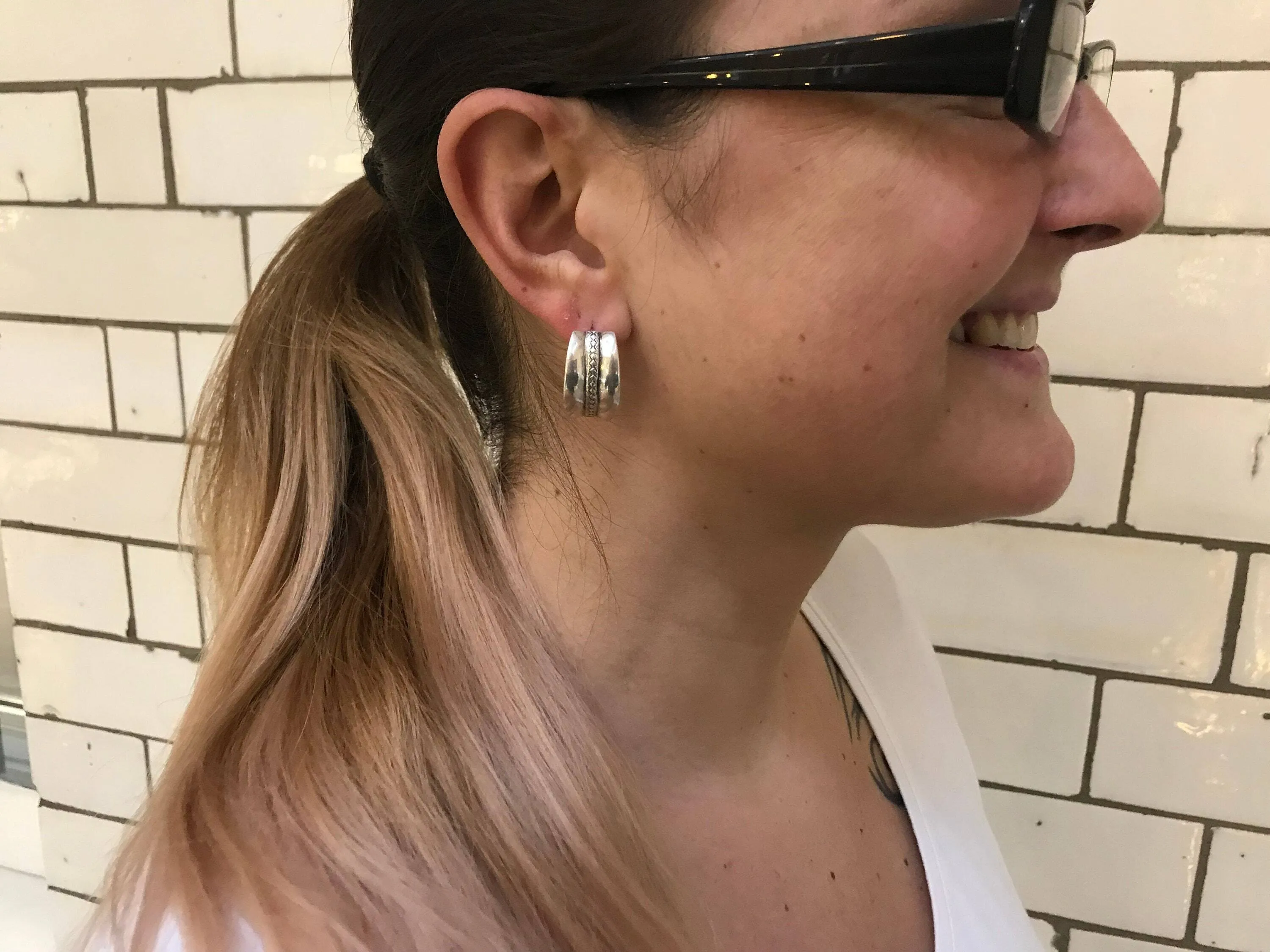Silver Hoops Earrings - Triple Band Earrings - Thick Hoops Earrings