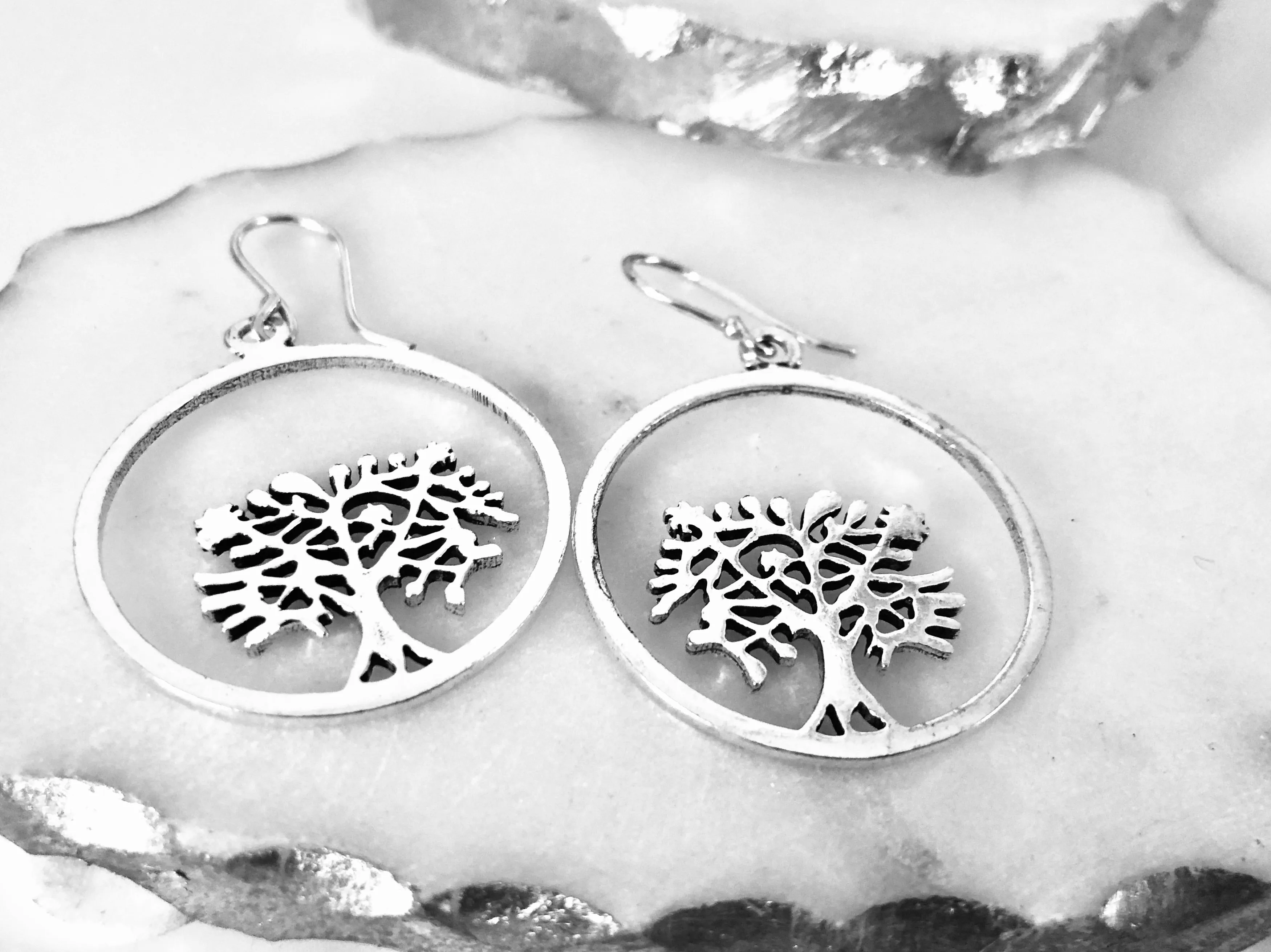 Silver Plated Tree of Life Earrings