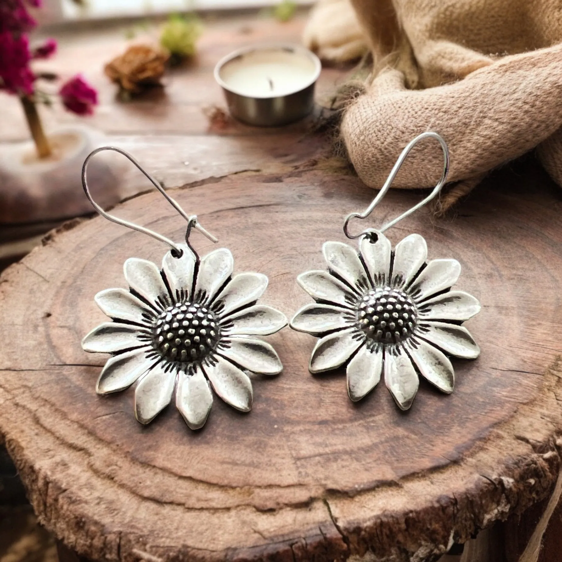 Silver Wildflower Earrings: Boho Hippie Chic Accessories