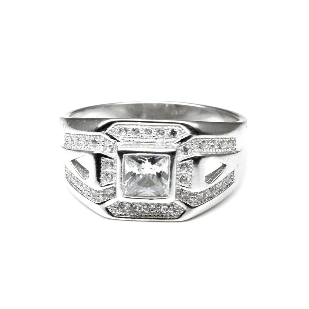 Solid 925 Sterling Silver Men's Ring  Platinum Finish
