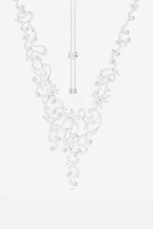 Statement Flower Adjustable Necklace with Pearls