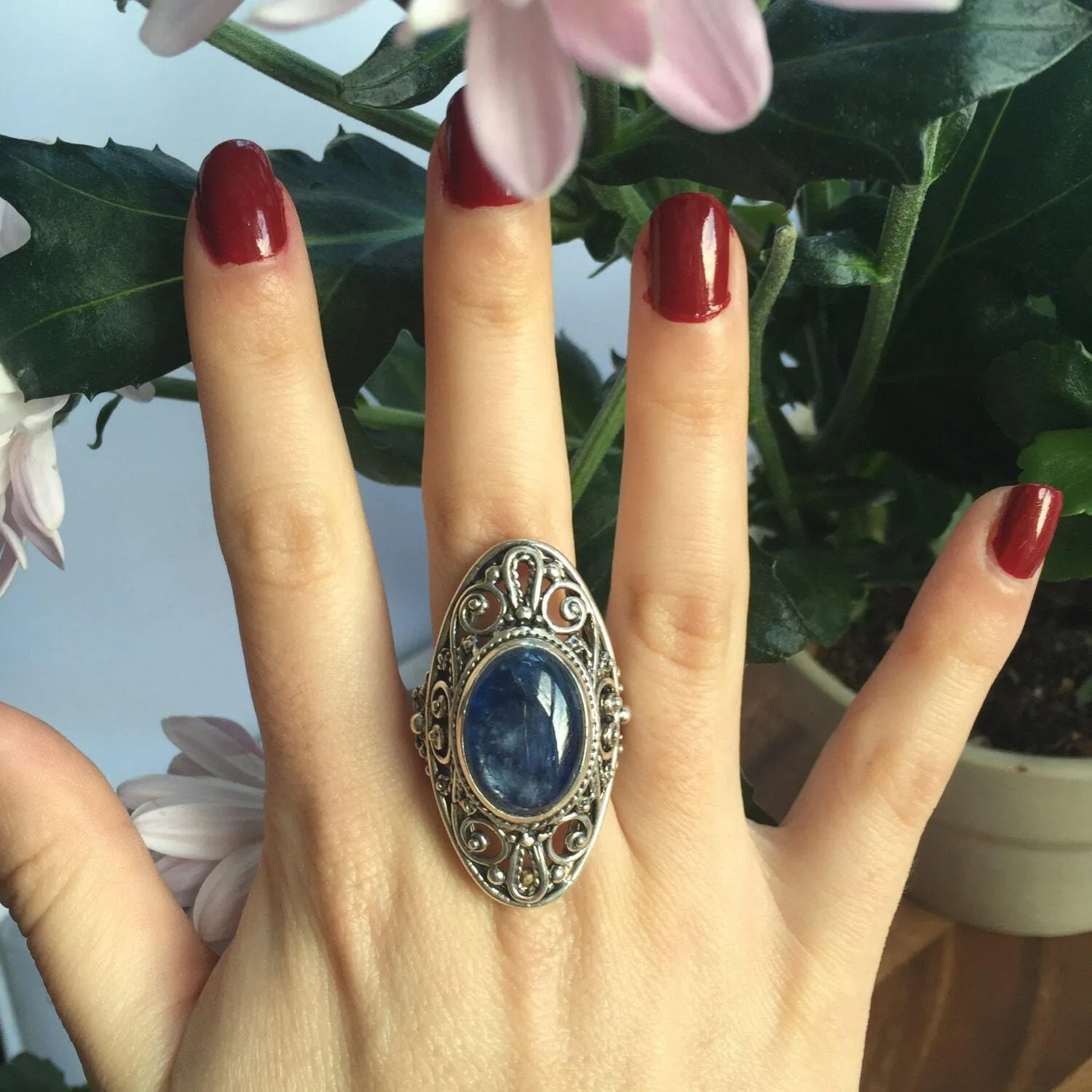 Statement Kyanite Ring - Kyanite Vintage Ring - Natural Kyanite Ring