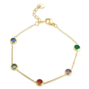 Stereoscopic Circular Colored Zirconia Inlaid Charm Exquisite Fine Chain Bracelet Wrist Bangle
