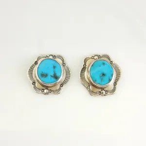Sterling Silver Blue Turquoise Stamped Post Earrings