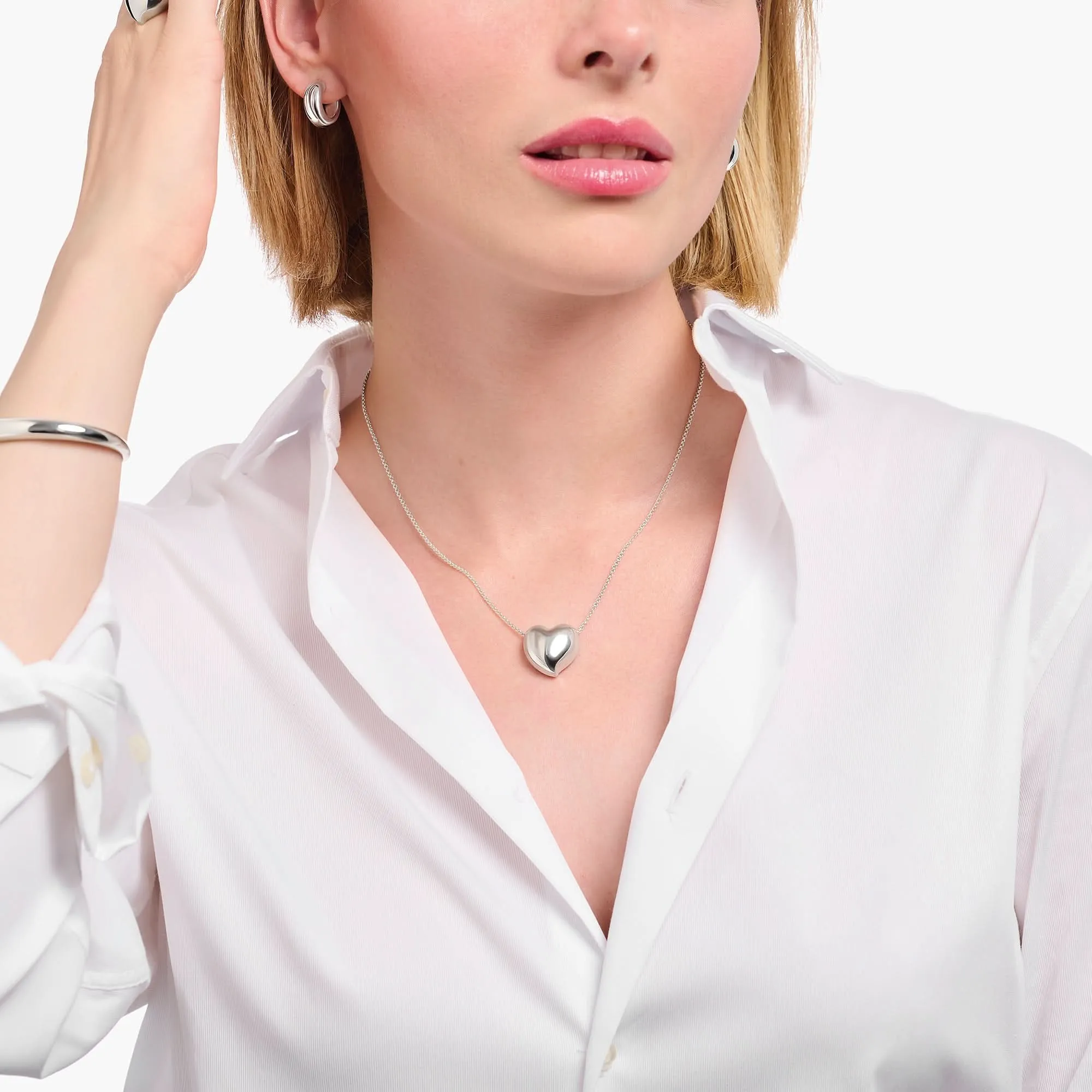 Sterling Silver Bold Elegance Heart Shaped Necklace KE2276-001-21