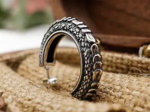 Sterling Silver Mens Hoop Earrings, Cool Black Dragon Scales Gothic Earrings for Men, Unisex Jewelry Gift For Him Her Boyfriend Dad Brothers