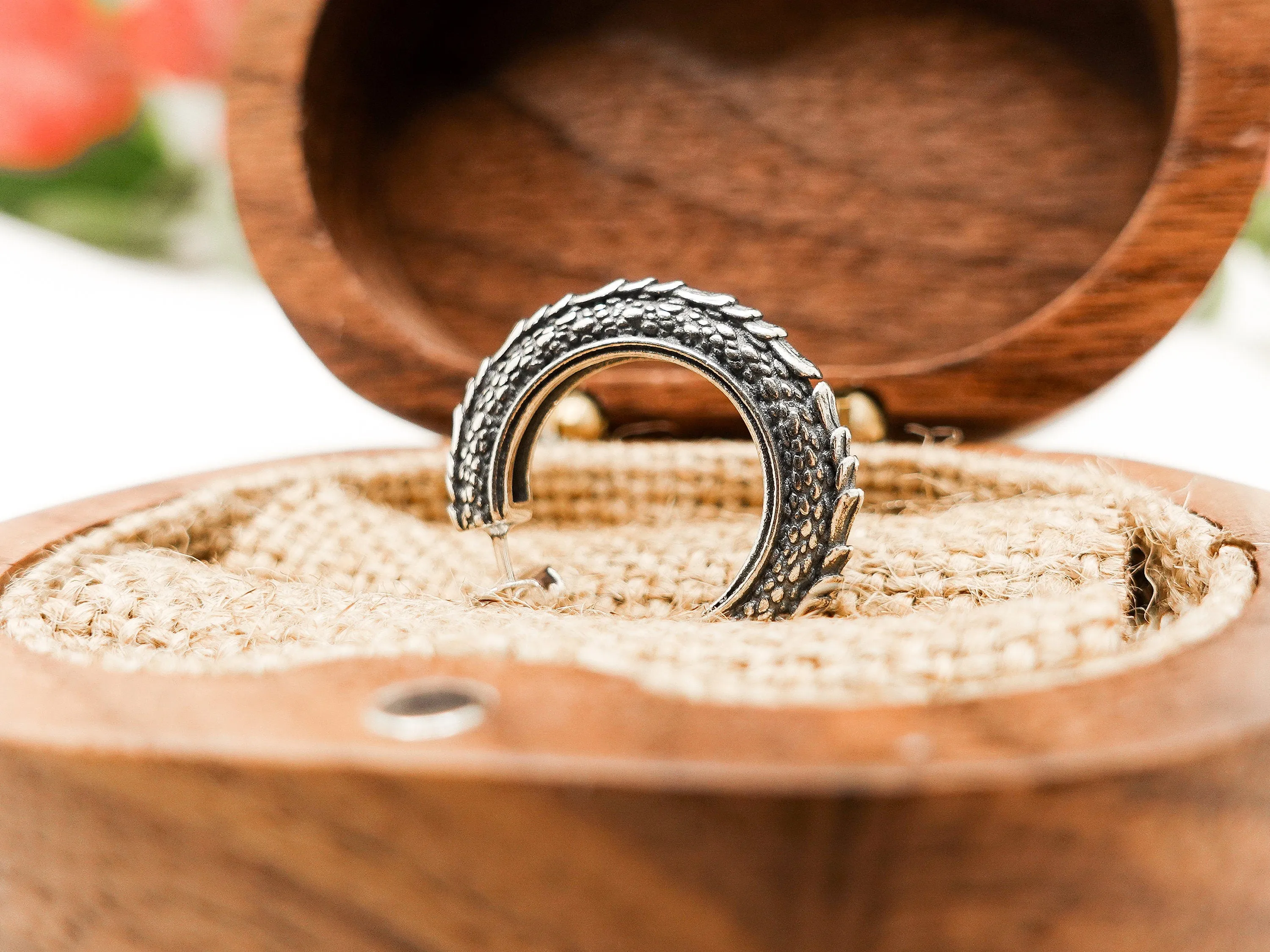 Sterling Silver Mens Hoop Earrings, Cool Black Dragon Scales Gothic Earrings for Men, Unisex Jewelry Gift For Him Her Boyfriend Dad Brothers