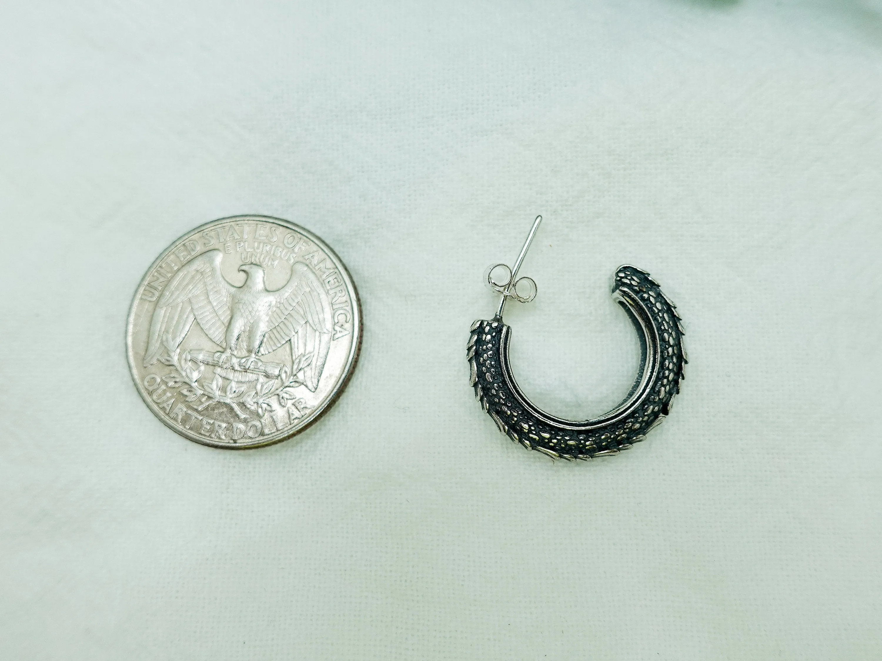 Sterling Silver Mens Hoop Earrings, Cool Black Dragon Scales Gothic Earrings for Men, Unisex Jewelry Gift For Him Her Boyfriend Dad Brothers