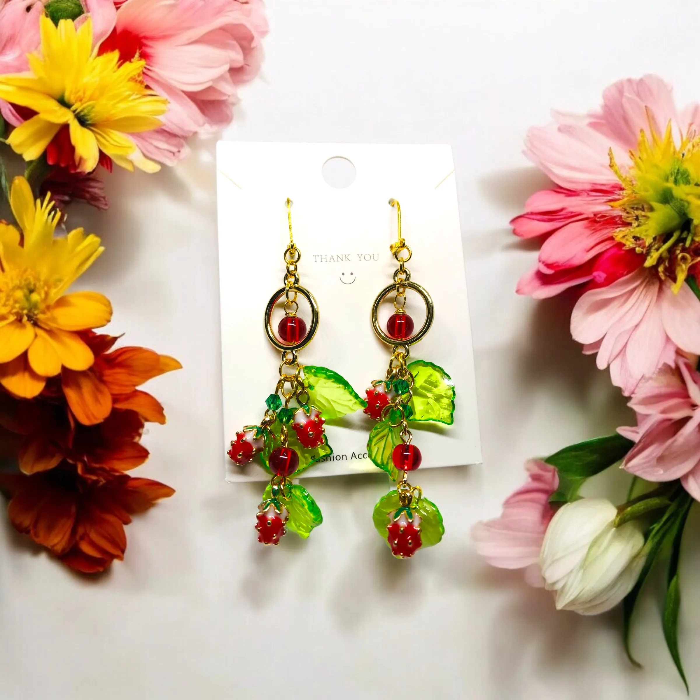 Strawberry Bohemian Antique Gold Chandelier Earrings