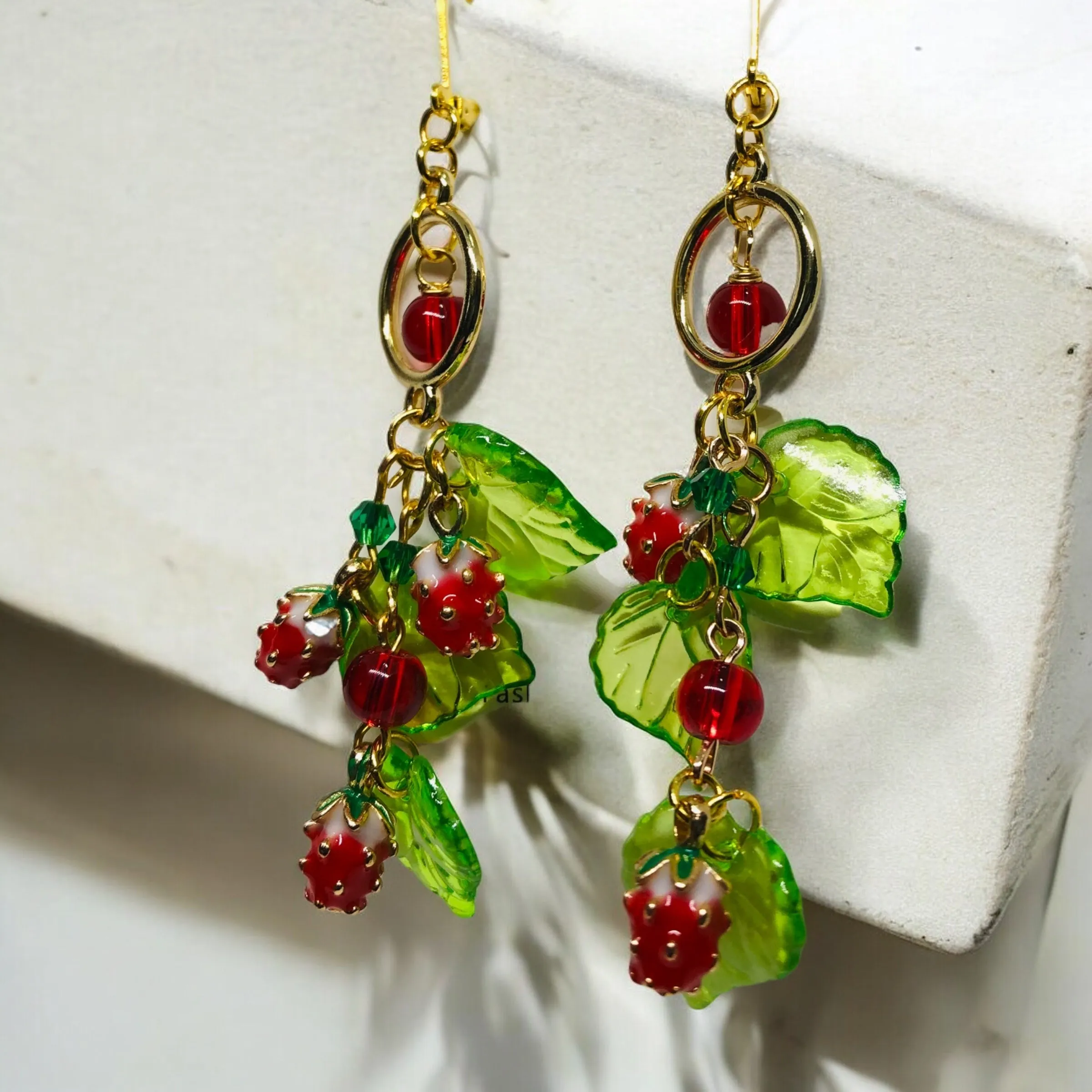 Strawberry Bohemian Antique Gold Chandelier Earrings