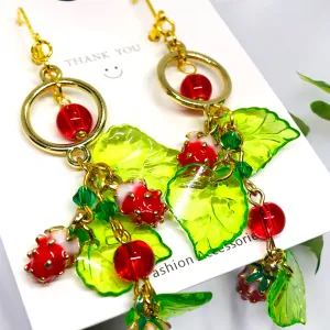 Strawberry Bohemian Antique Gold Chandelier Earrings