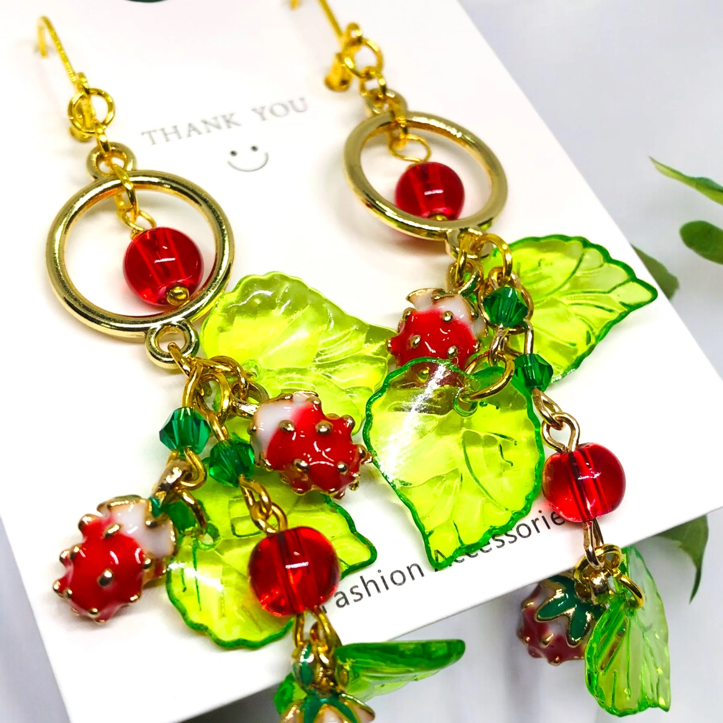 Strawberry Bohemian Antique Gold Chandelier Earrings