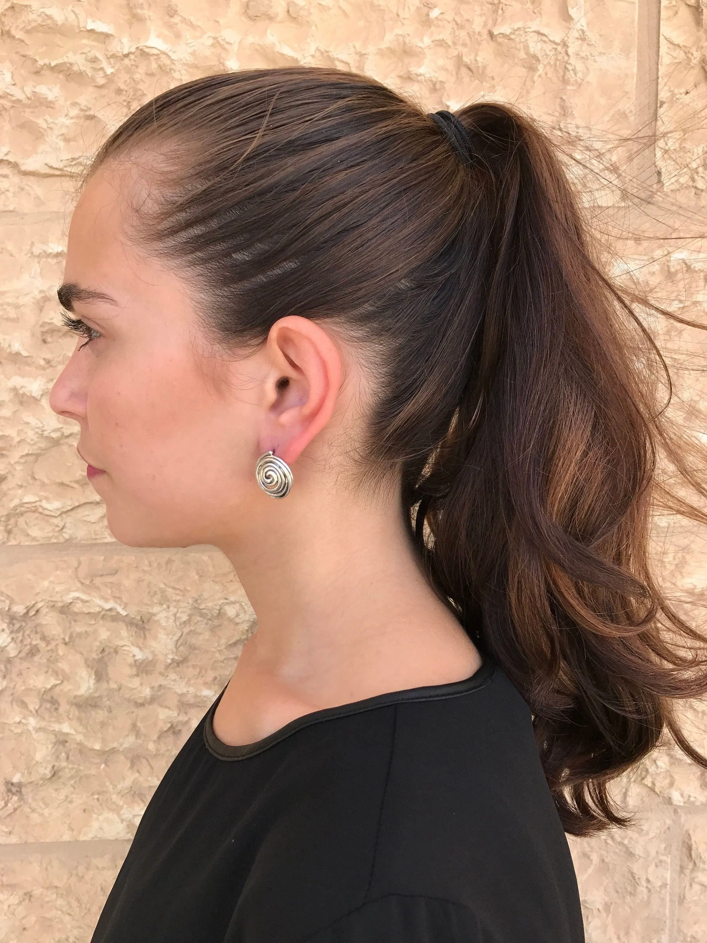 Swirl Silver Earrings - Round Artistic Studs - Spiral Statement Earrings