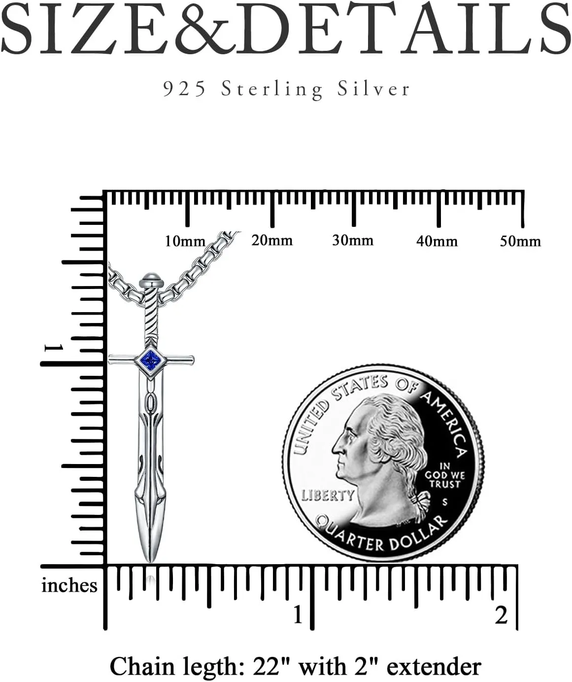 Sword Necklace 925 Sterling Silver Sword Dagger Pendant for Men