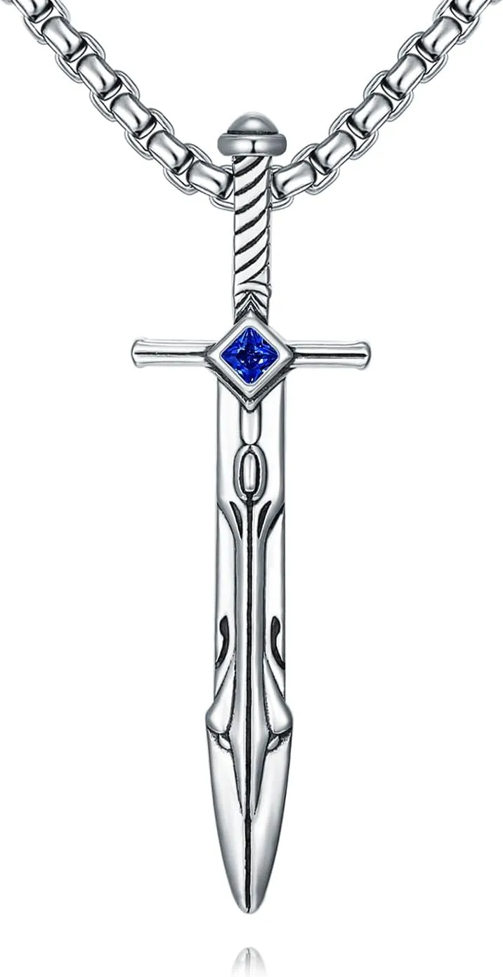 Sword Necklace 925 Sterling Silver Sword Dagger Pendant for Men