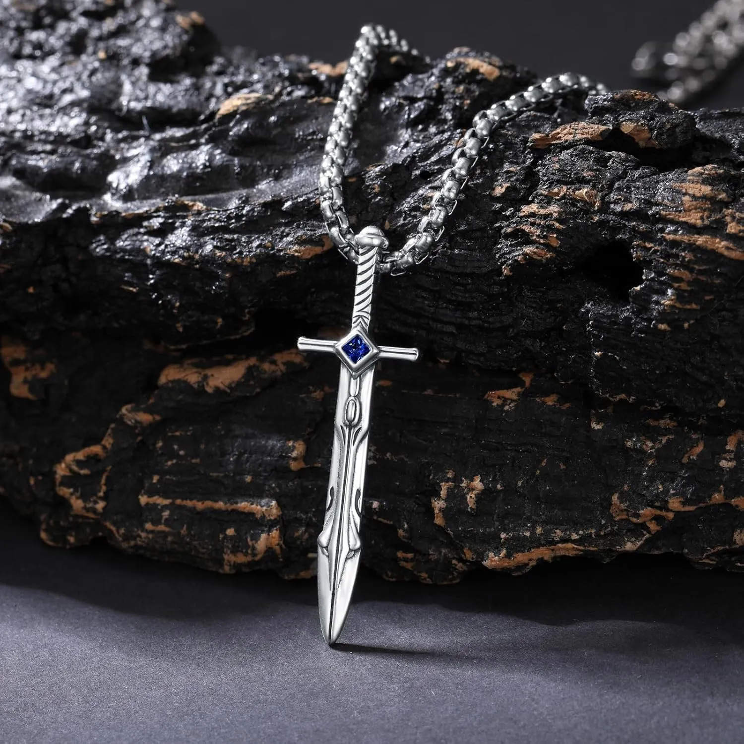 Sword Necklace 925 Sterling Silver Sword Dagger Pendant for Men