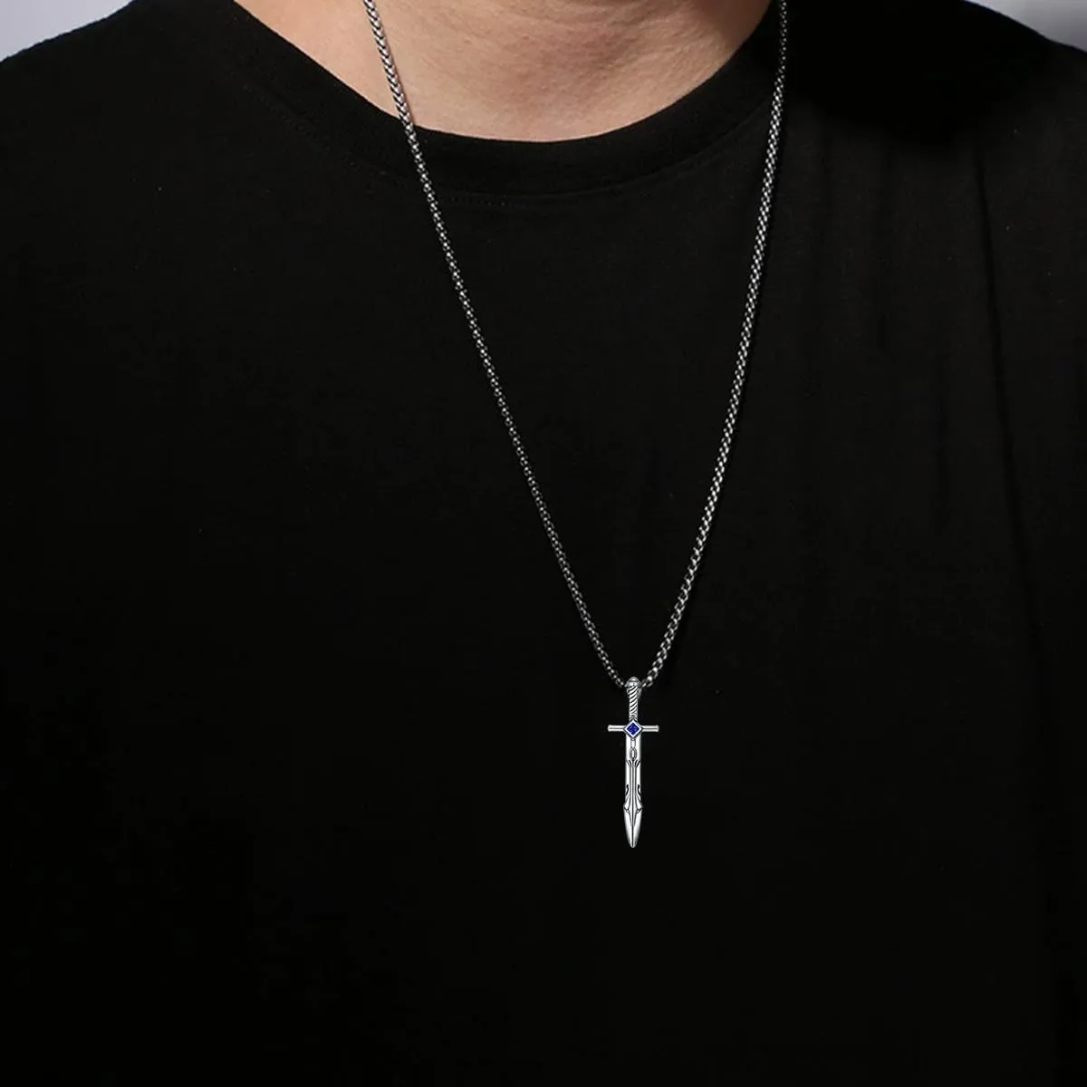 Sword Necklace 925 Sterling Silver Sword Dagger Pendant for Men