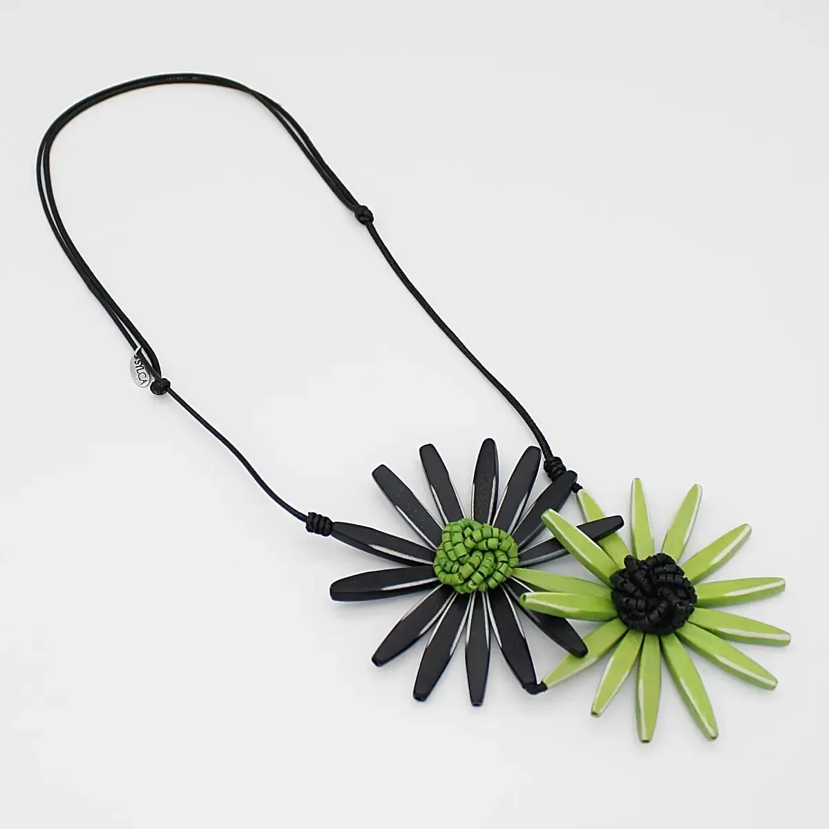 SYLCA Black & Green Amaya Double Flower Statement Charm Necklace