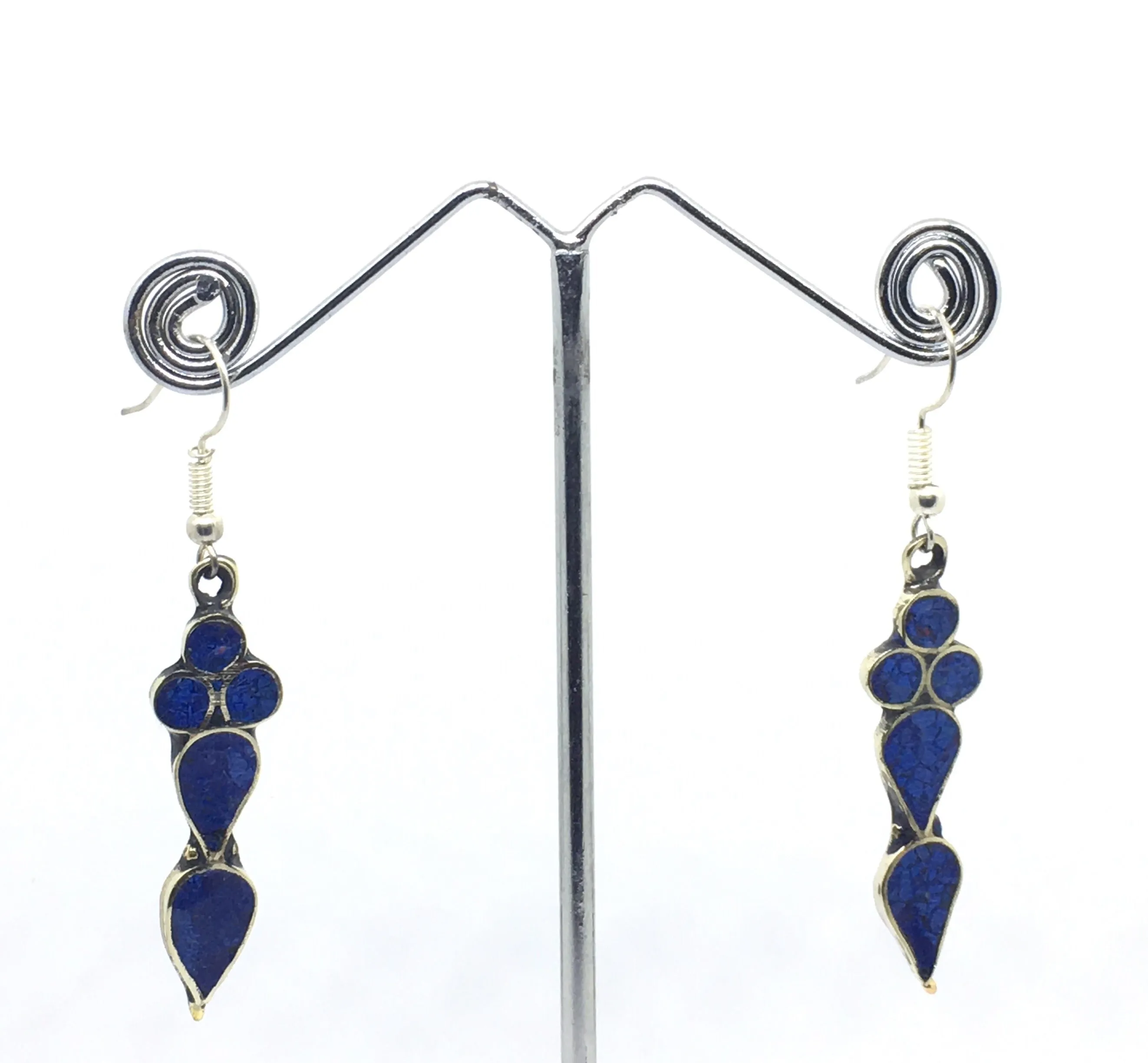 Tibetan Influenced Tear Drop Blue Earrings