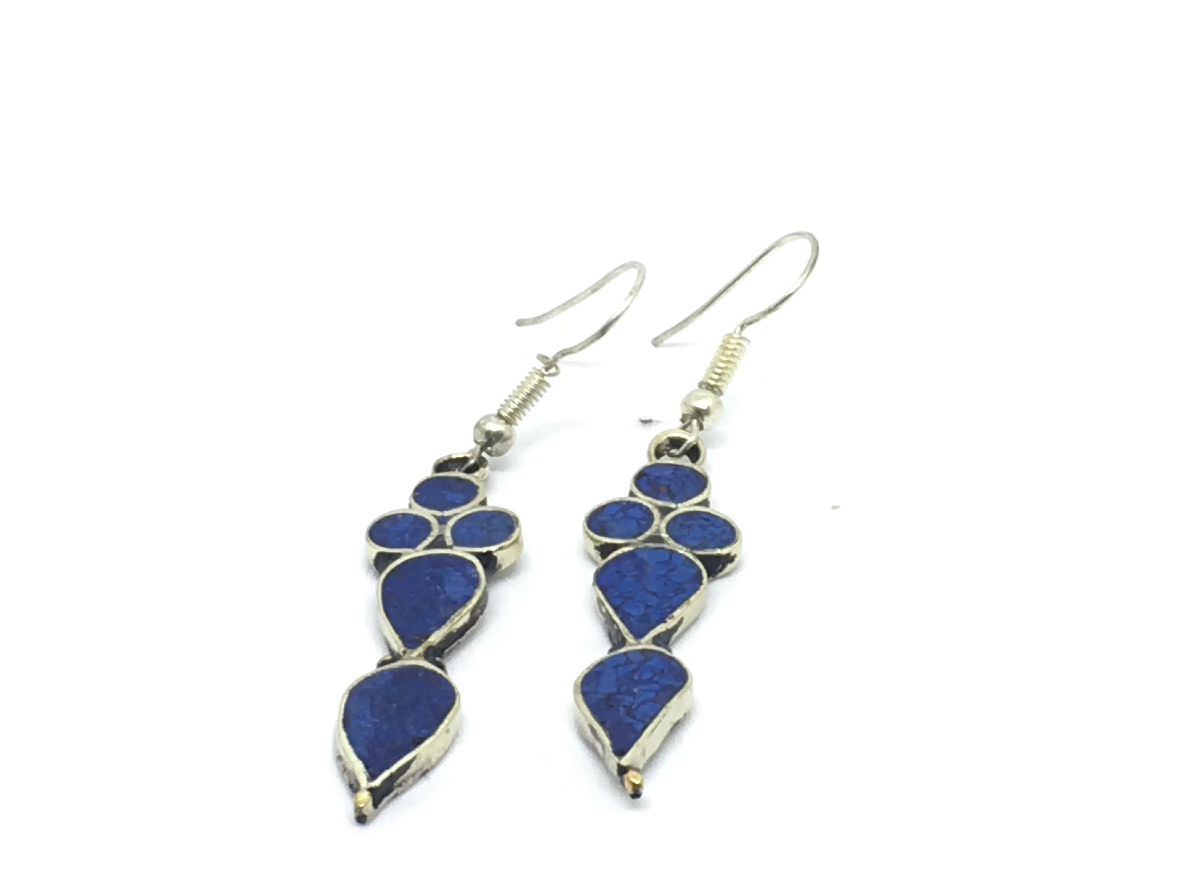 Tibetan Influenced Tear Drop Blue Earrings