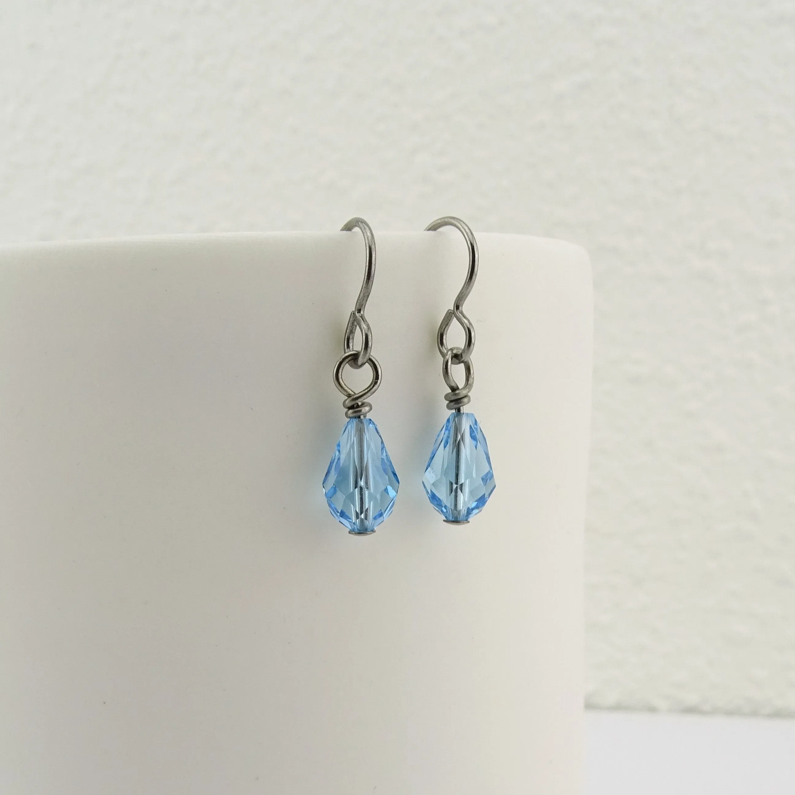 Titanium Earrings with Aquamarine Drop Crystals