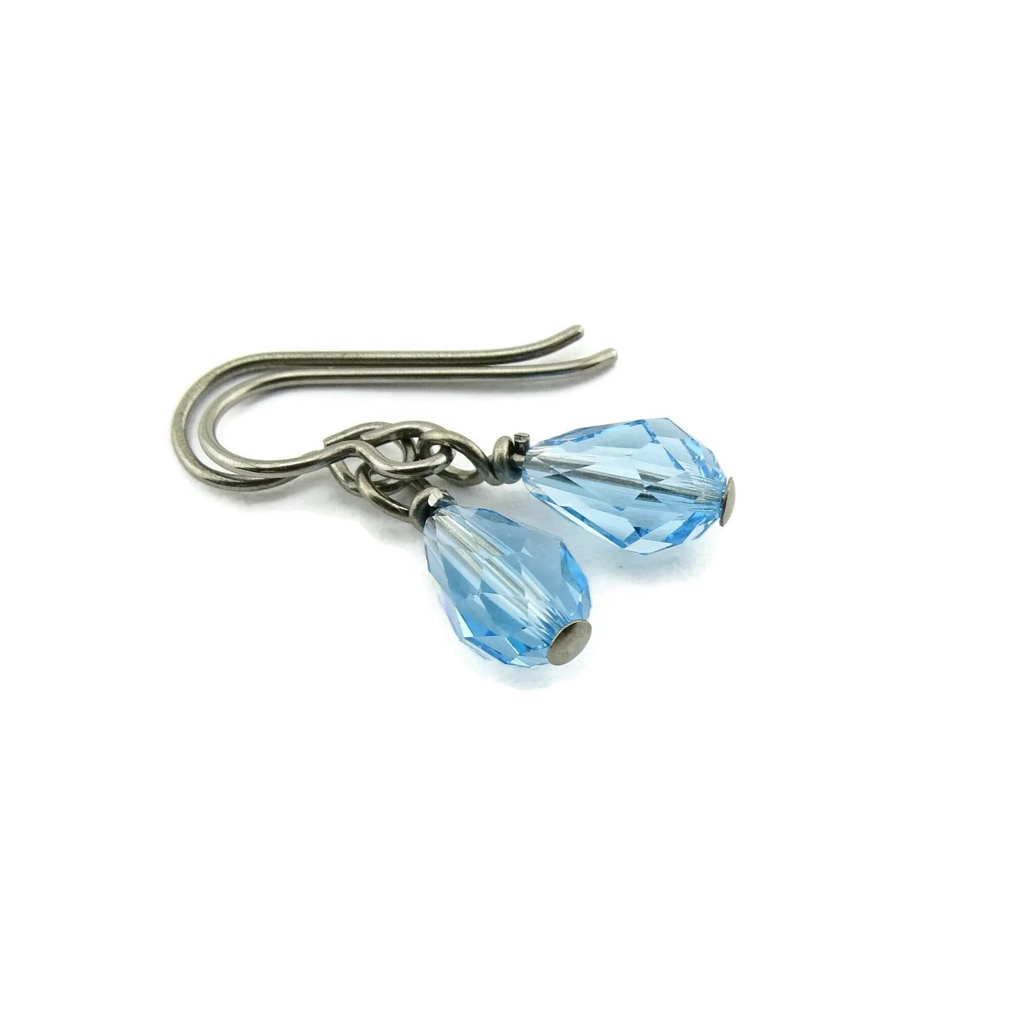 Titanium Earrings with Aquamarine Drop Crystals