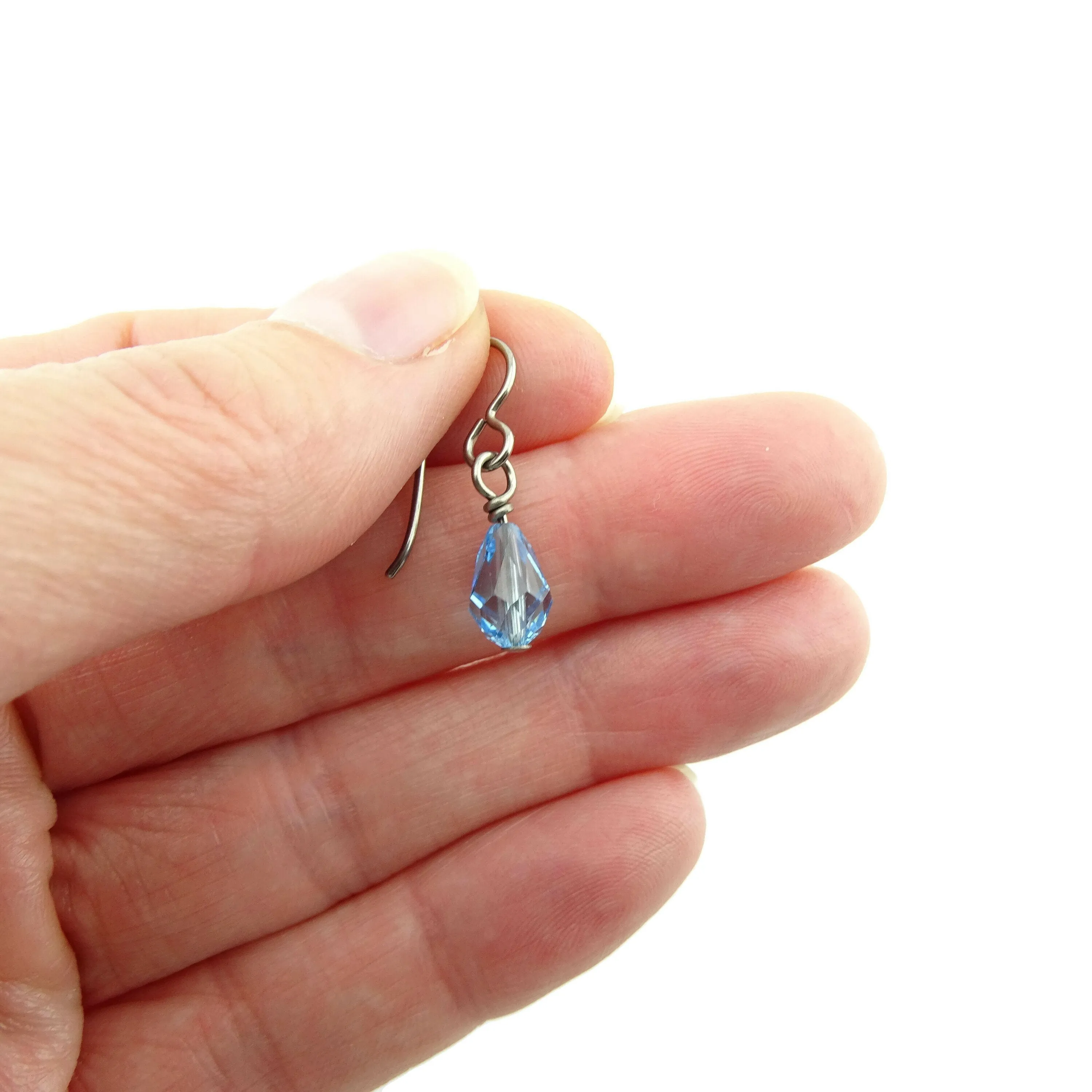 Titanium Earrings with Aquamarine Drop Crystals