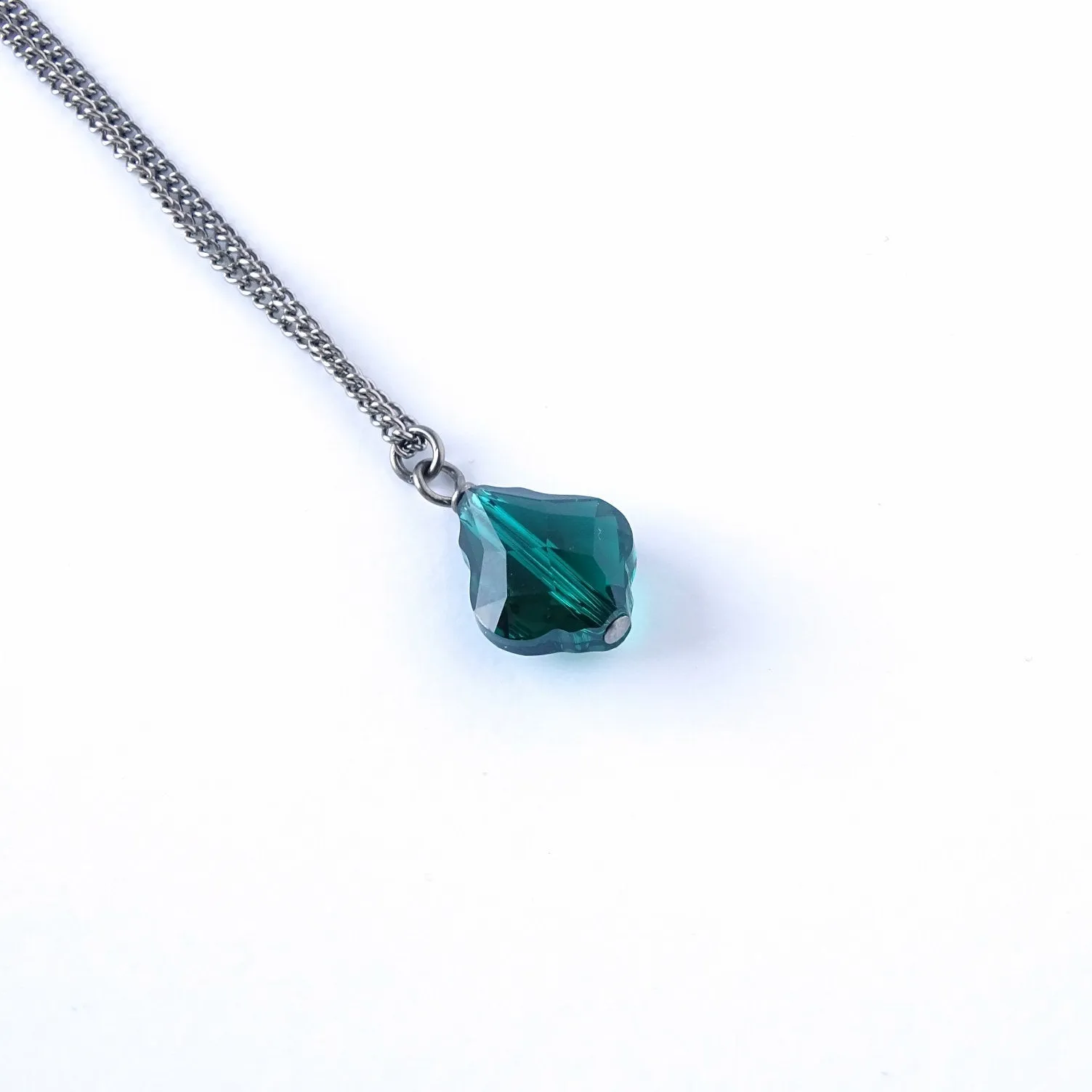 Titanium Necklace with Emerald Crystal Baroque Bead Pendant