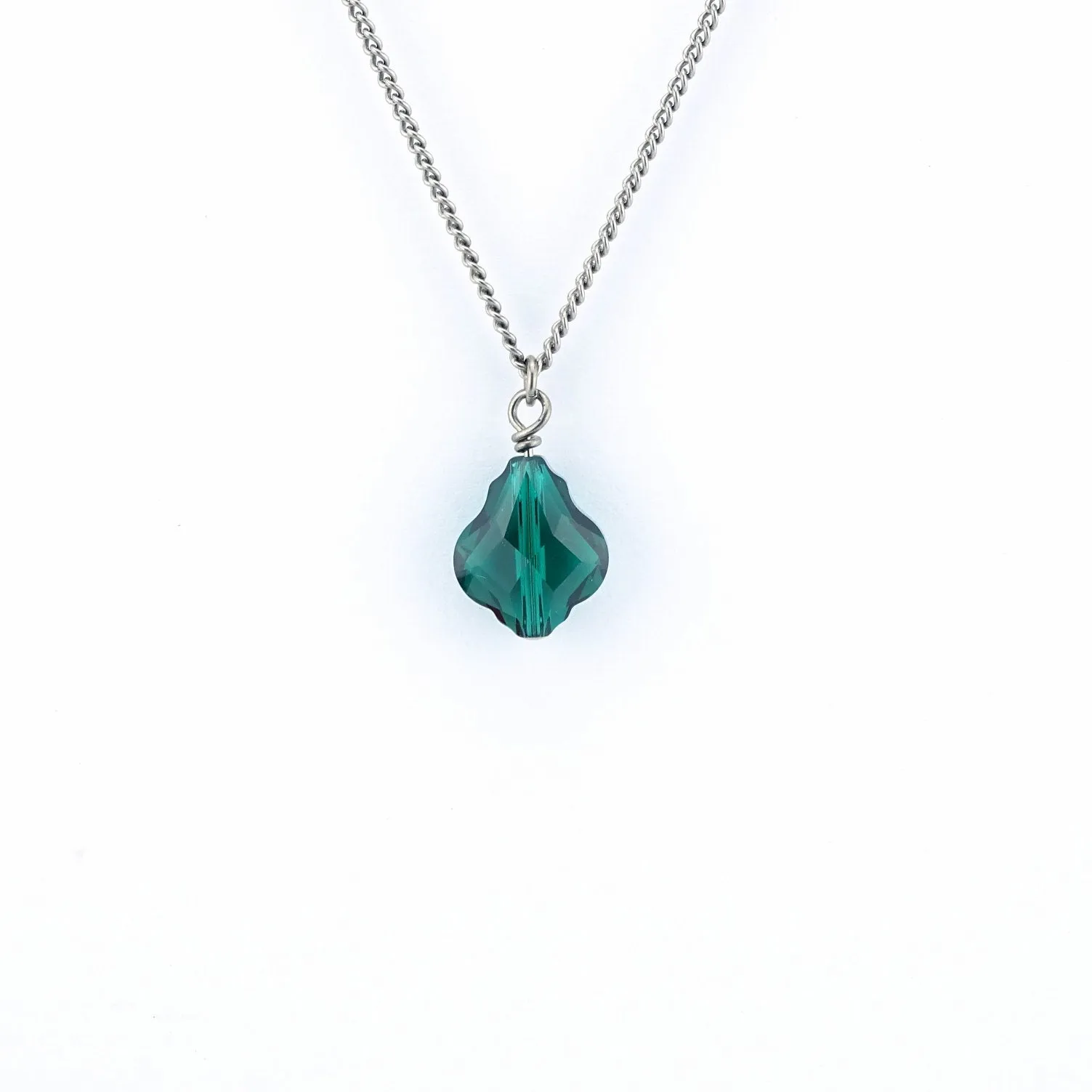 Titanium Necklace with Emerald Crystal Baroque Bead Pendant