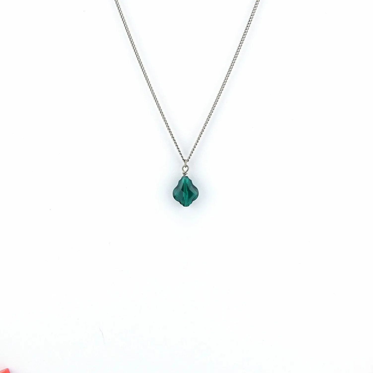 Titanium Necklace with Emerald Crystal Baroque Bead Pendant
