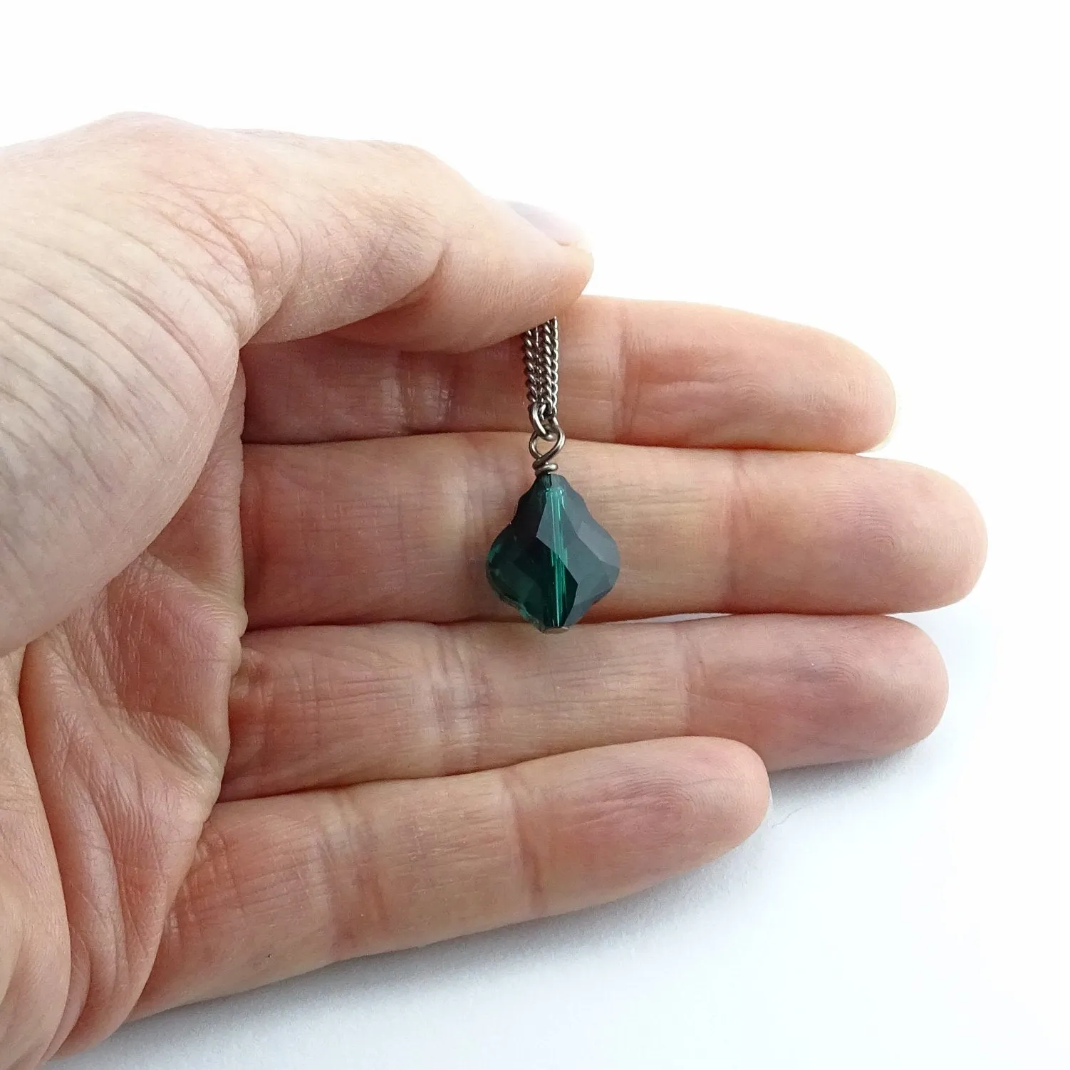 Titanium Necklace with Emerald Crystal Baroque Bead Pendant