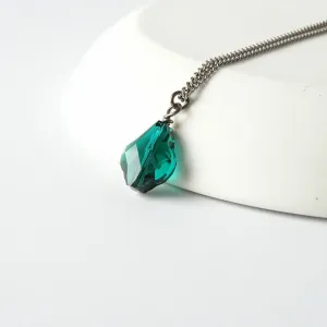 Titanium Necklace with Emerald Crystal Baroque Bead Pendant
