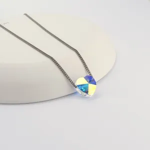 Titanium Necklace with Floating Aurora Borealis Crystal Heart Bead