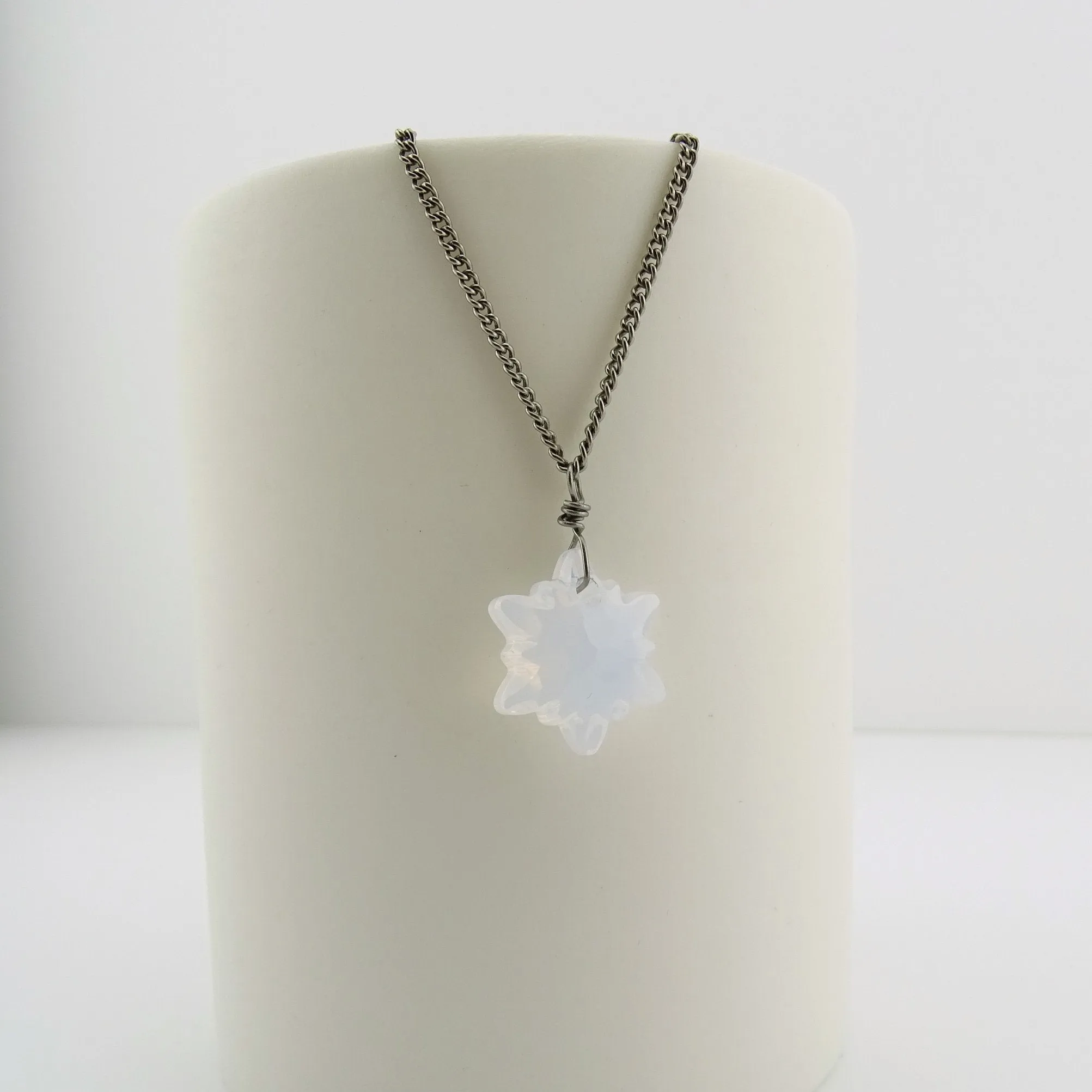 Titanium Necklace with White Opal Crystal Edelweiss Pendant