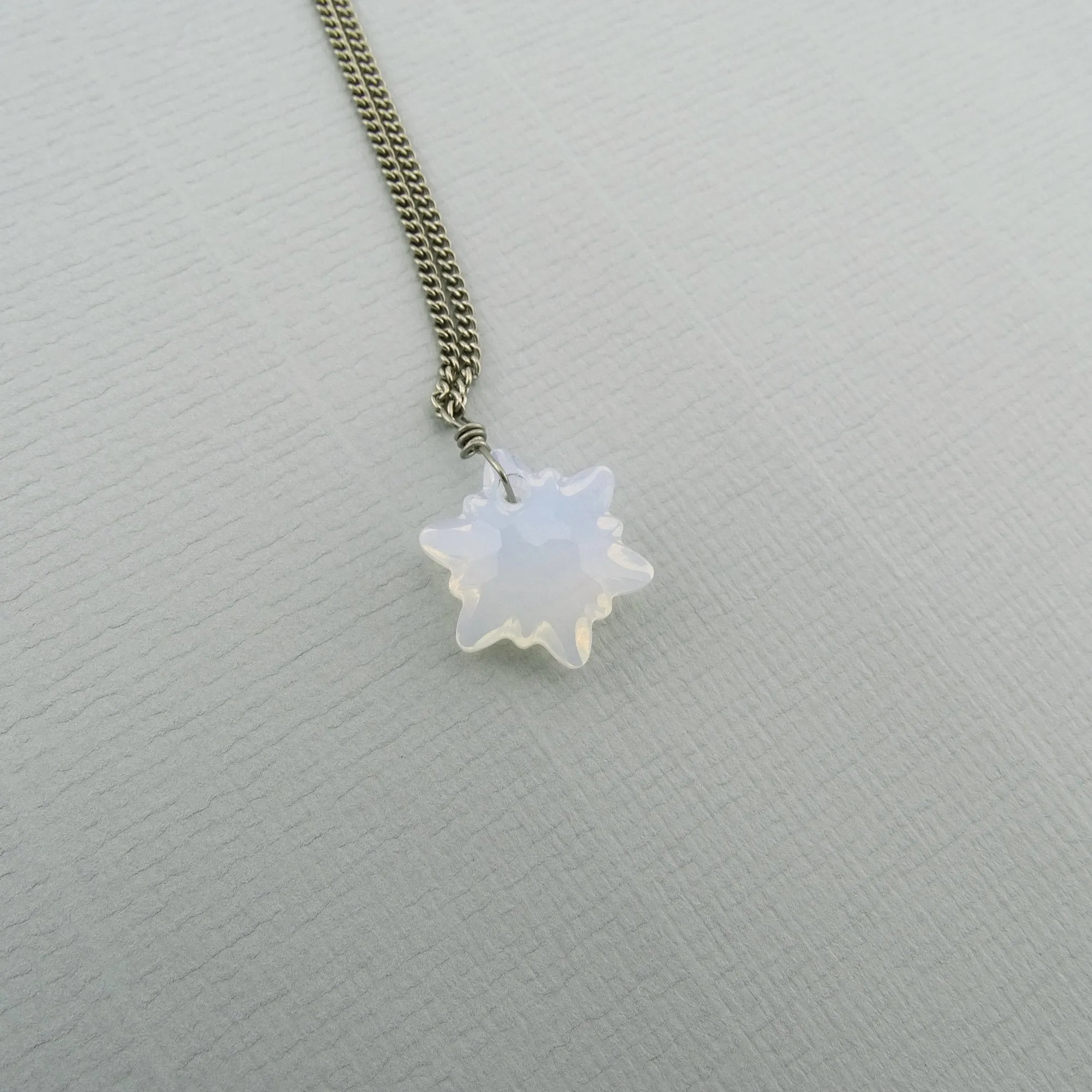Titanium Necklace with White Opal Crystal Edelweiss Pendant