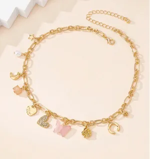 Trendy Gold Chain Necklace with Heart, Butterfly, Moon Pendants for Women, Teens, Girls