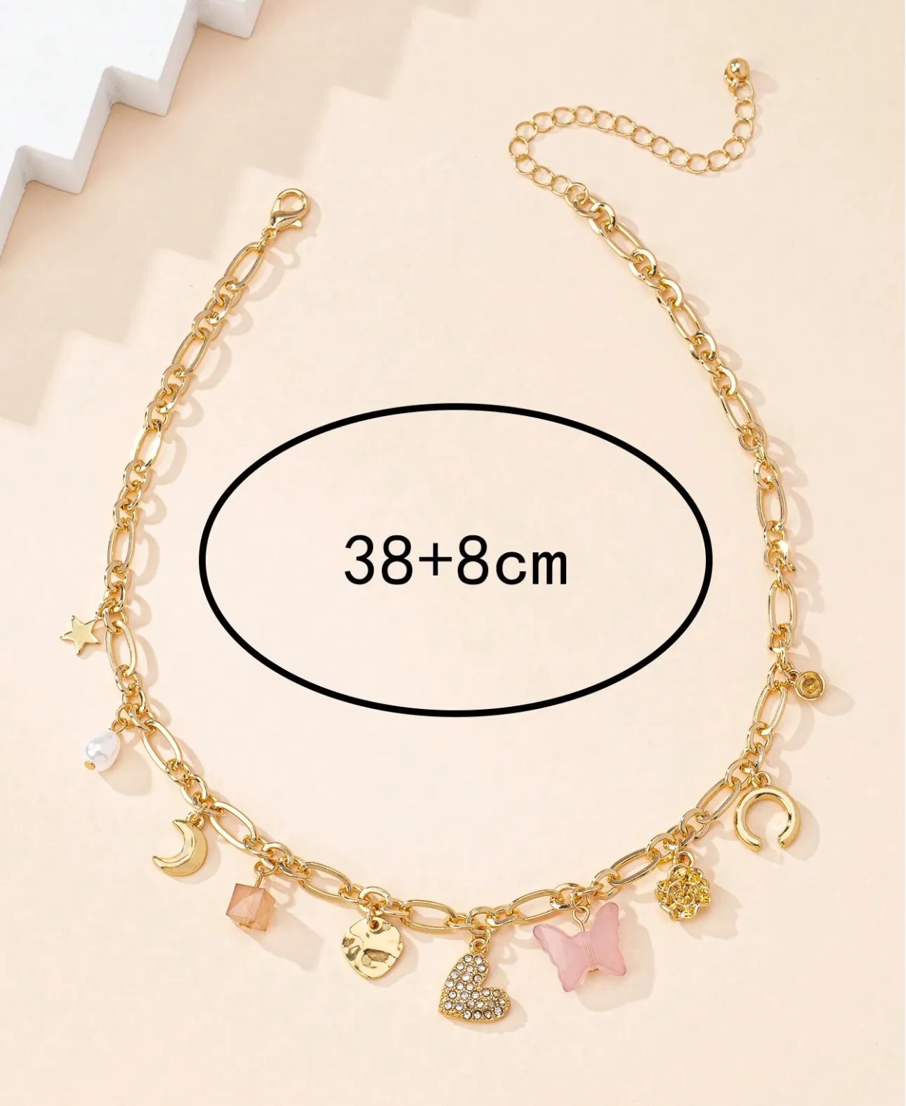 Trendy Gold Chain Necklace with Heart, Butterfly, Moon Pendants for Women, Teens, Girls