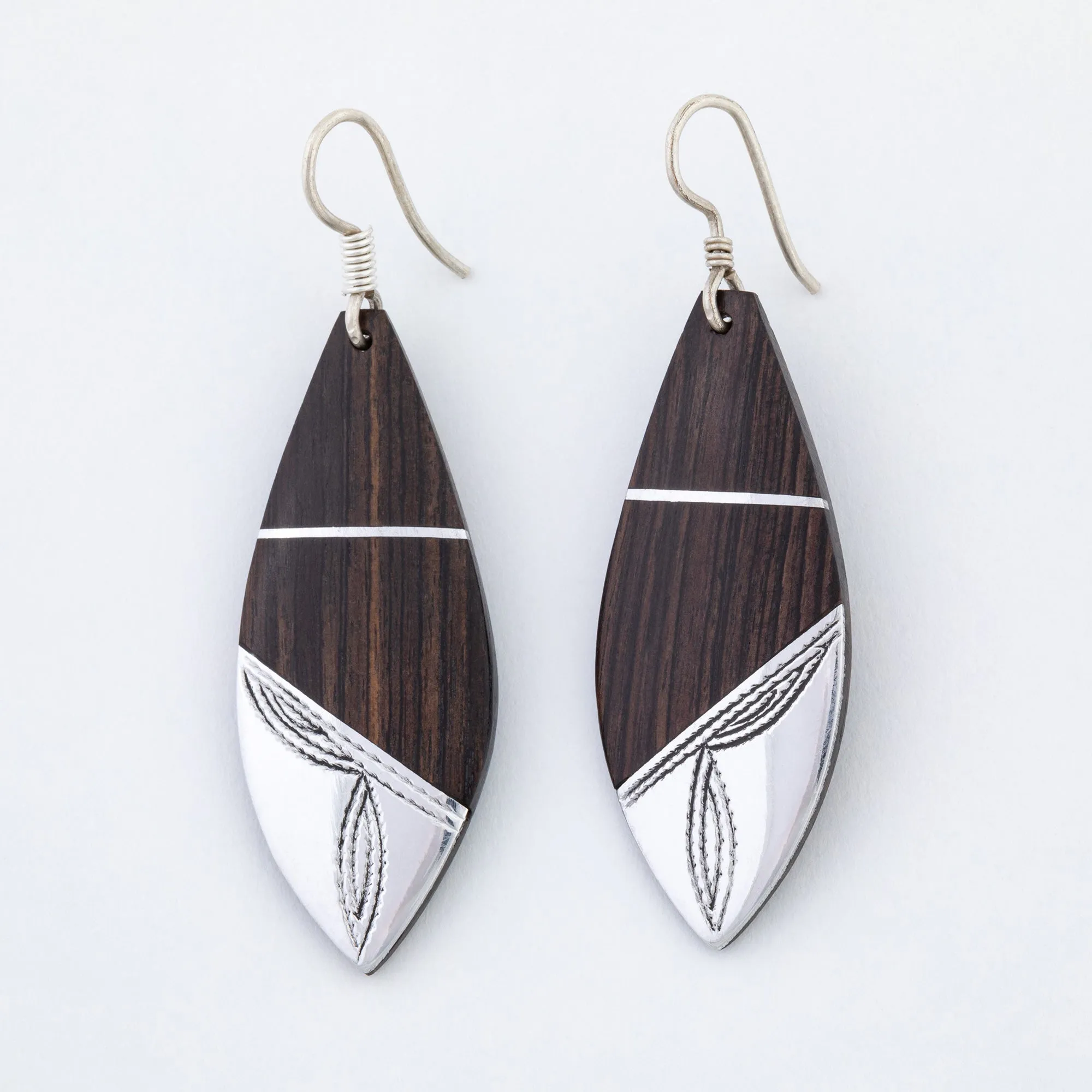 Tuareg Silver and Ebony Drop Earrings