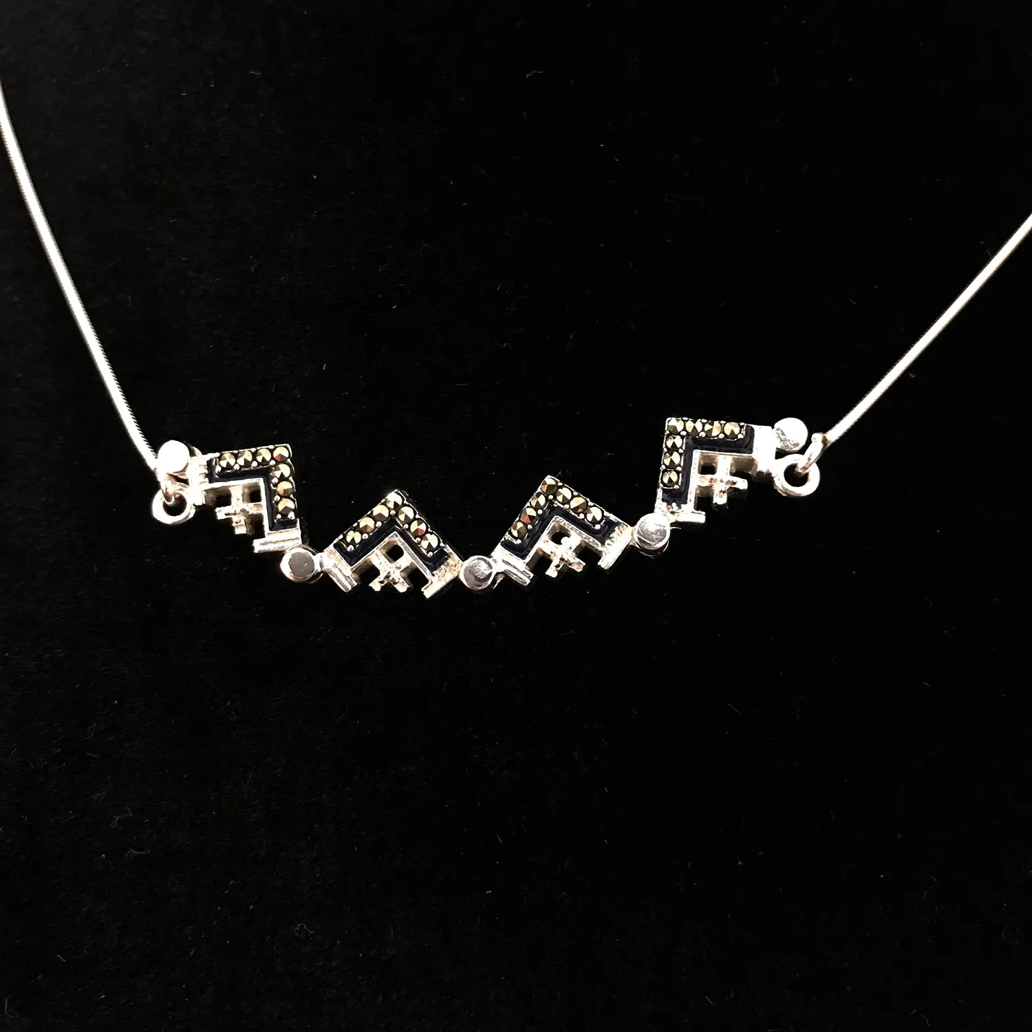 Two-Way Dark Blue Magnetic Jerusalem Cross Necklace with Gemstones