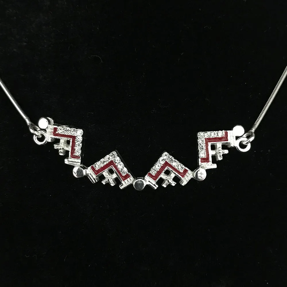 Two-Way Dark Red Magnetic Jerusalem Cross Necklace (White Gemstones)