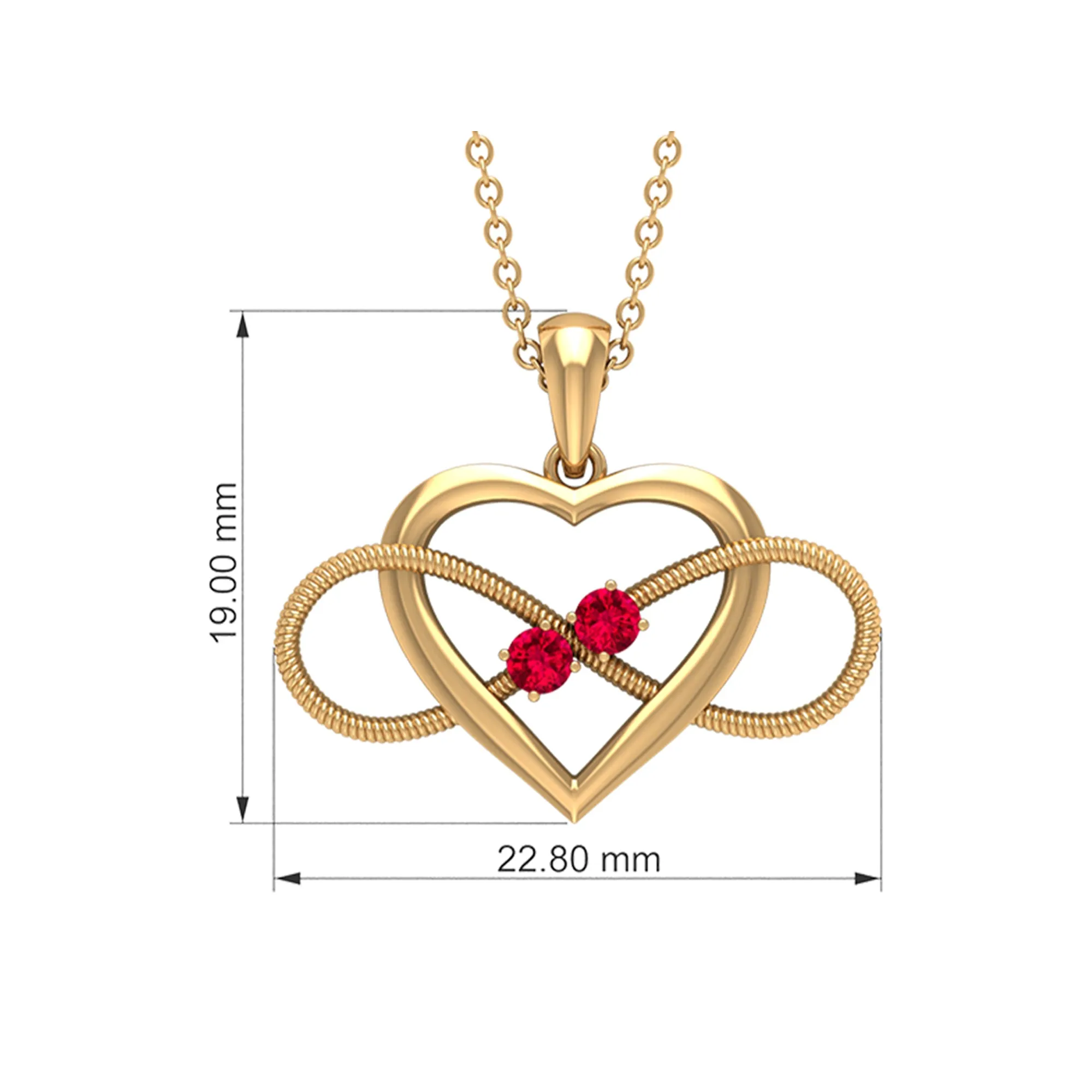 Unique Heart Infinity Pendant Necklace with Ruby