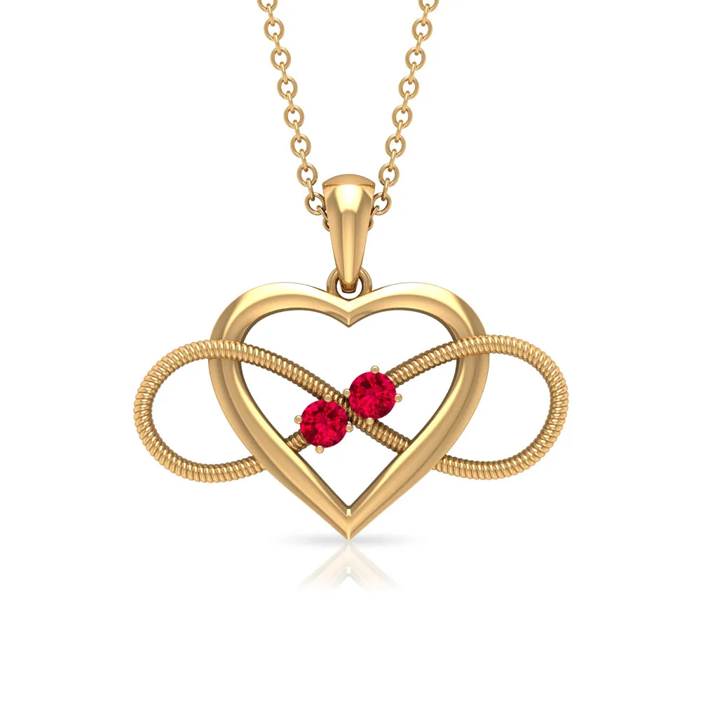 Unique Heart Infinity Pendant Necklace with Ruby
