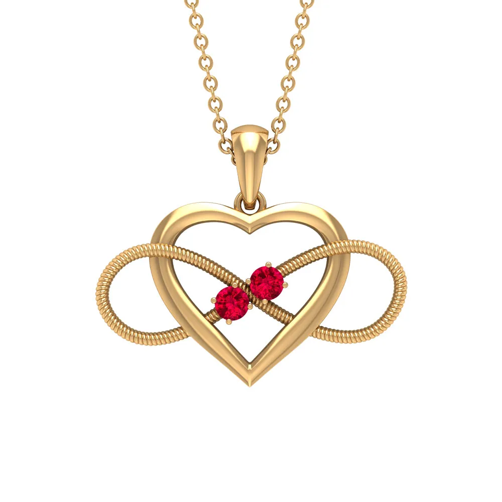 Unique Heart Infinity Pendant Necklace with Ruby