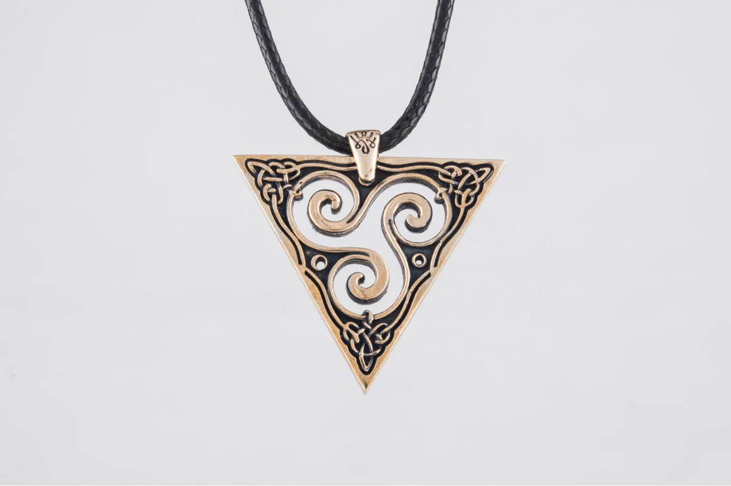 Unique Pendant with Triskel Spiral Bronze Celtic Jewelry