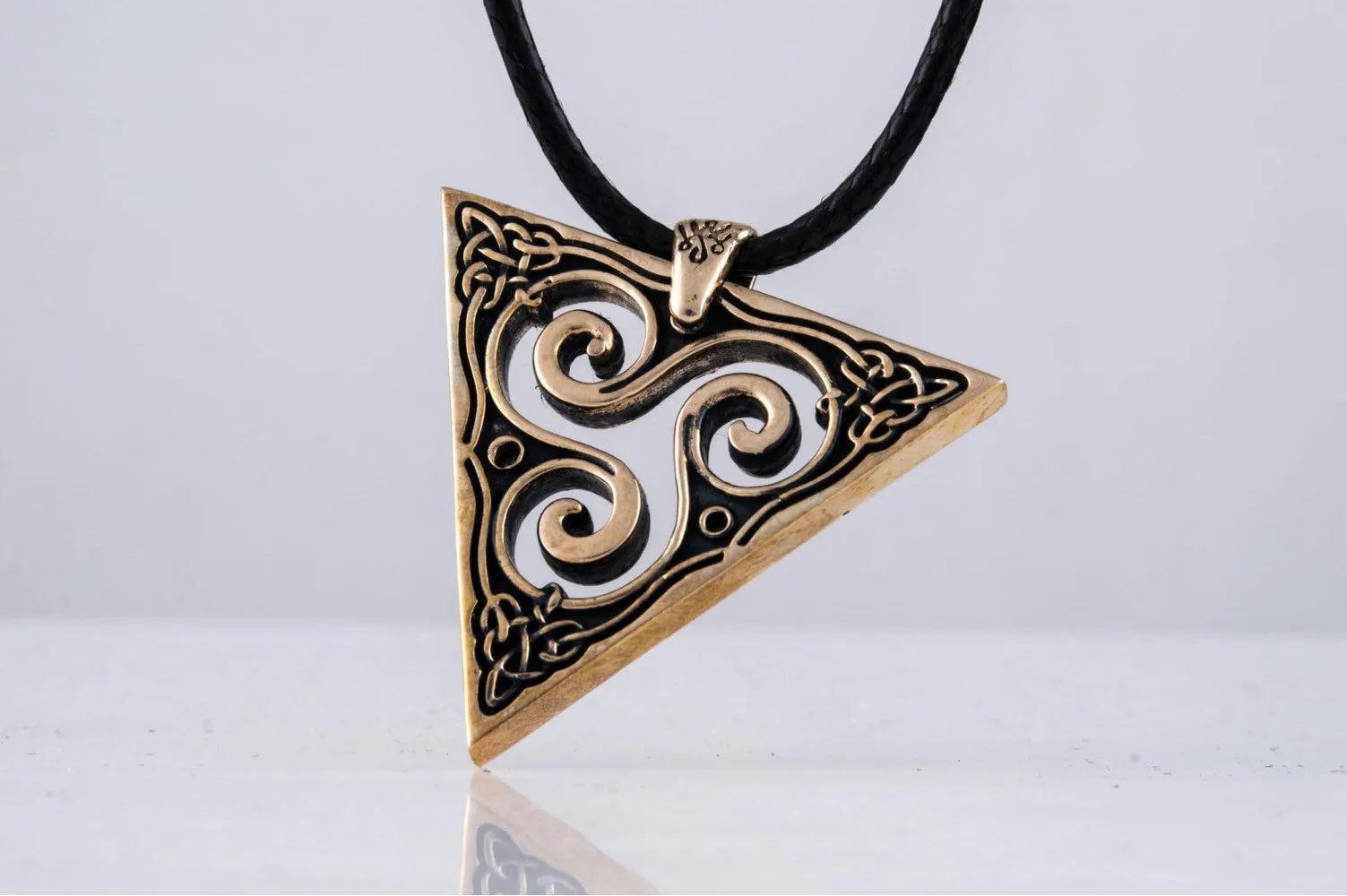 Unique Pendant with Triskel Spiral Bronze Celtic Jewelry