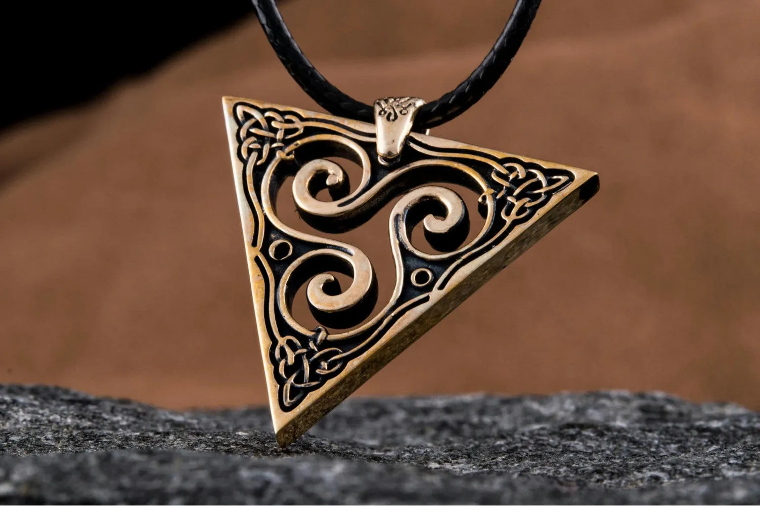 Unique Pendant with Triskel Spiral Bronze Celtic Jewelry
