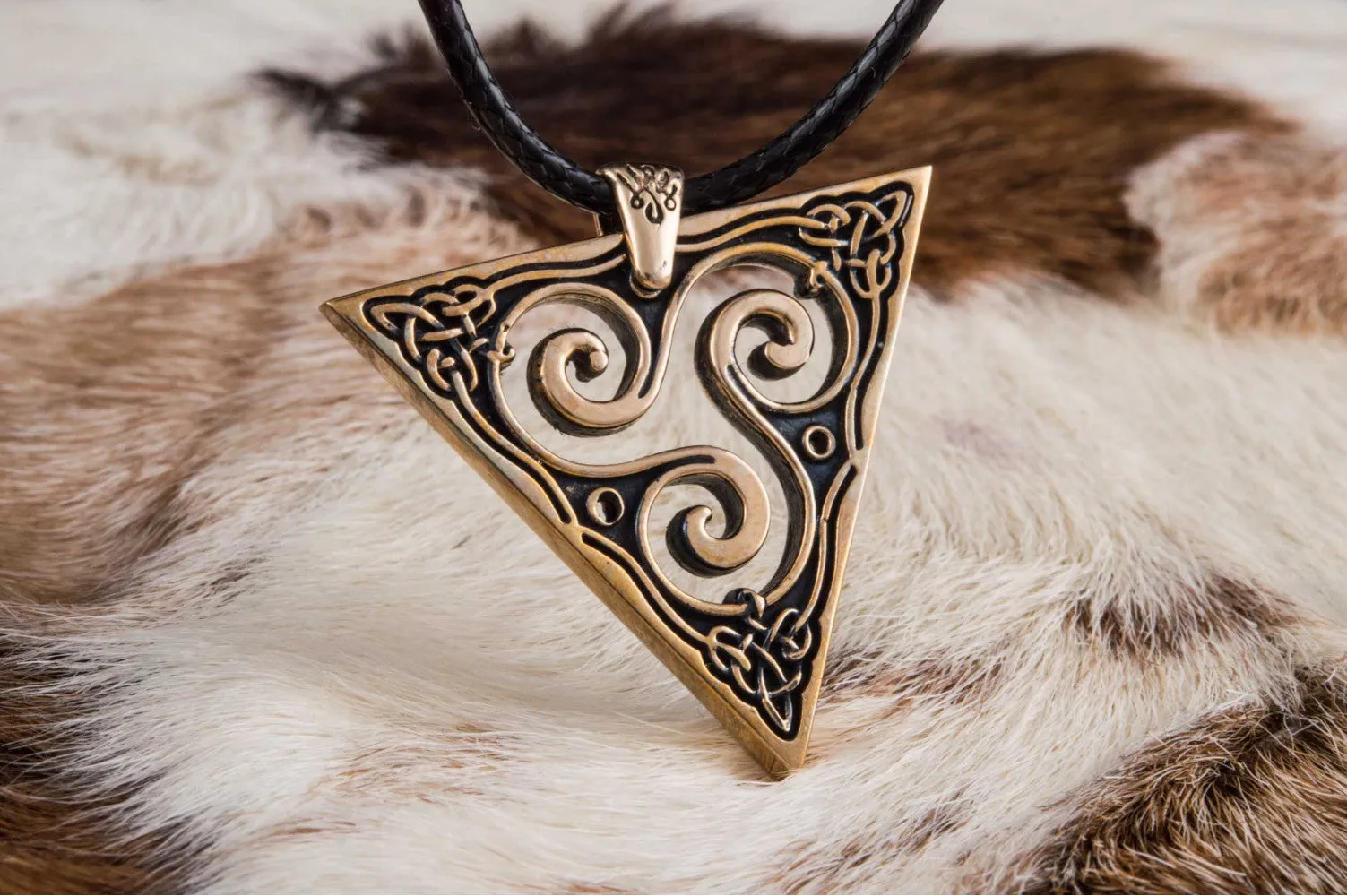 Unique Pendant with Triskel Spiral Bronze Celtic Jewelry