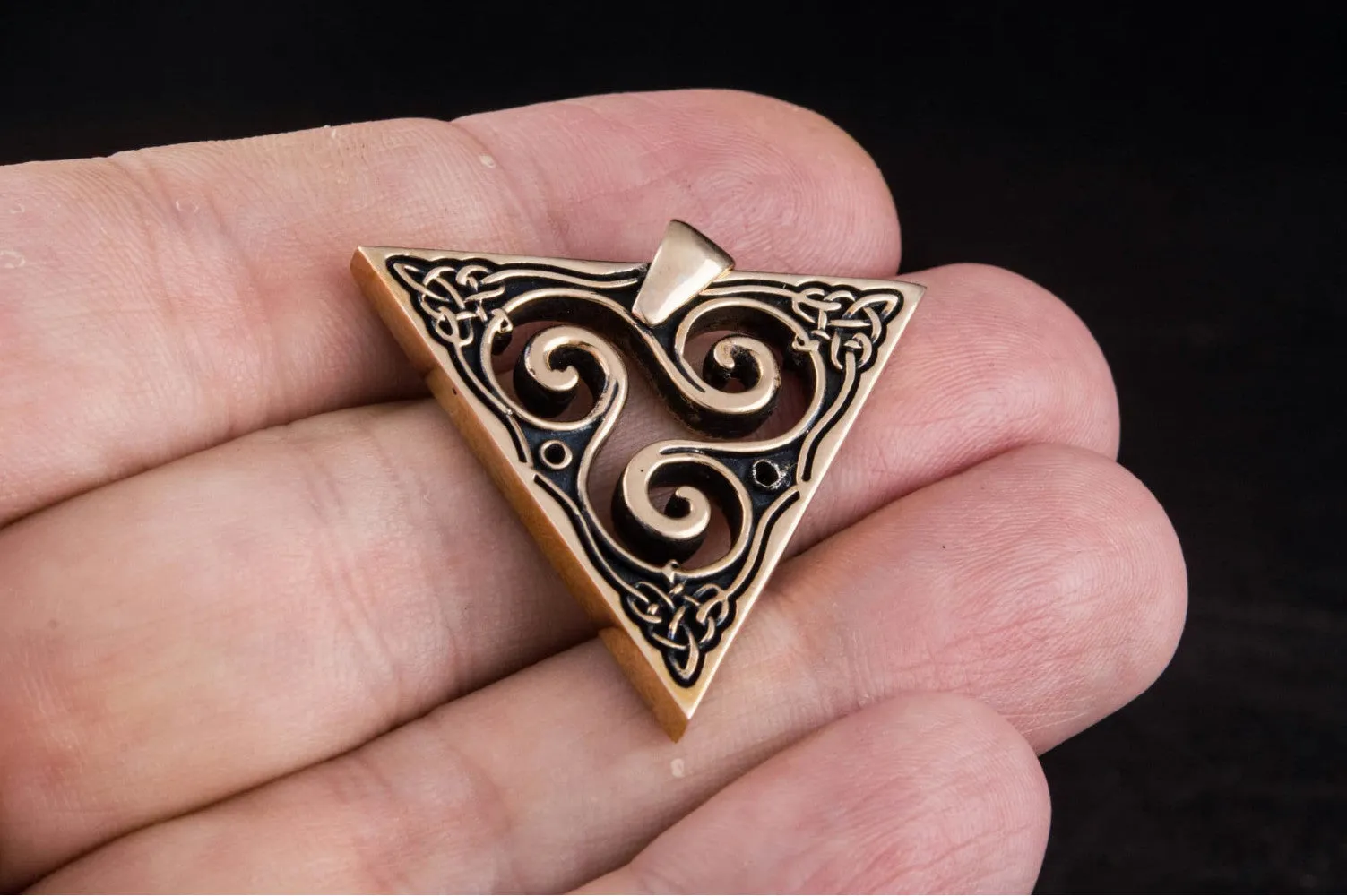 Unique Pendant with Triskel Spiral Bronze Celtic Jewelry