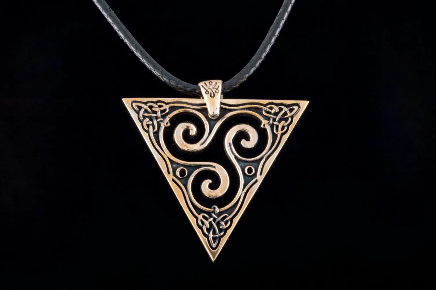Unique Pendant with Triskel Spiral Bronze Celtic Jewelry